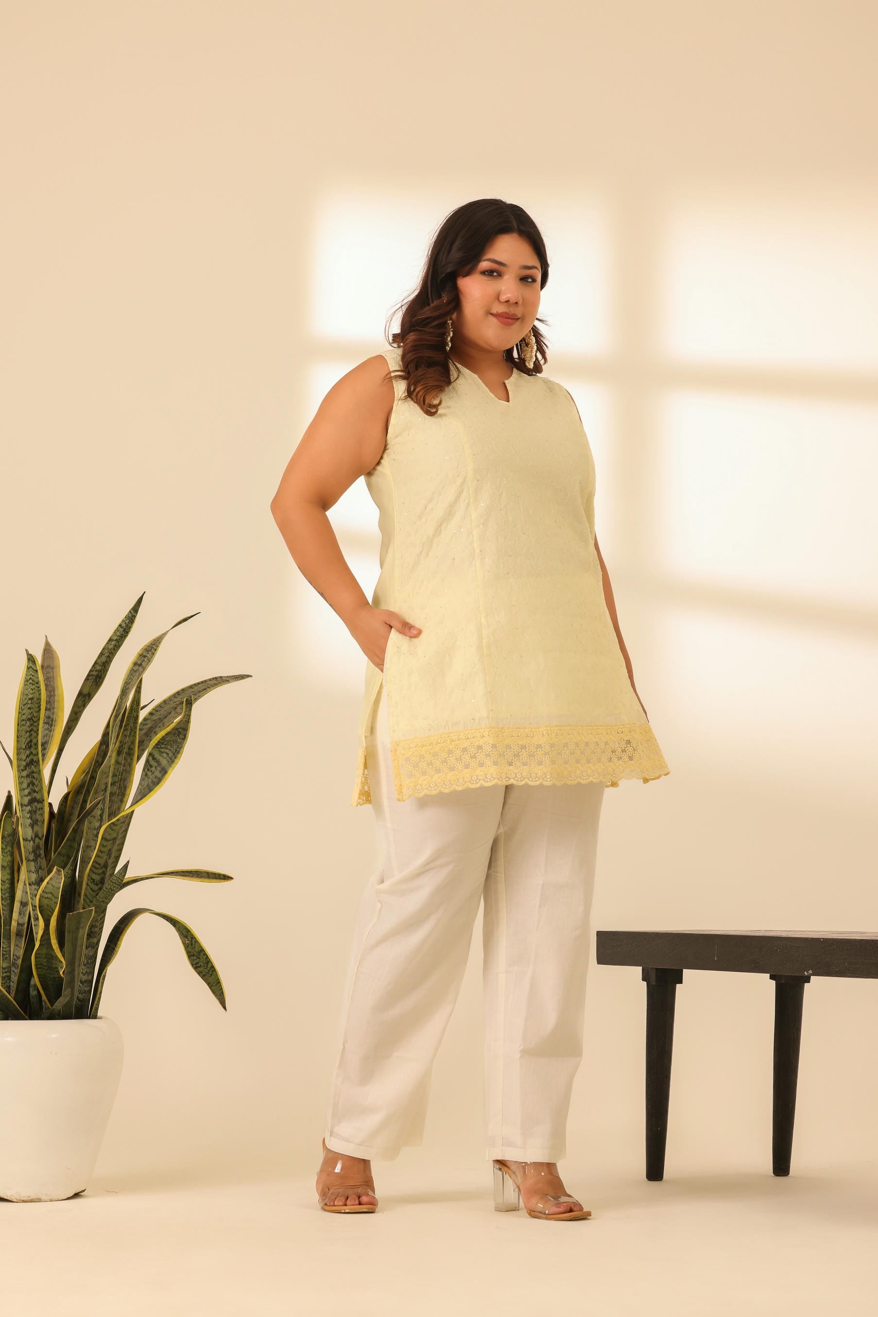 Rangrez Butter Yellow Embroidered Short Kurta Set