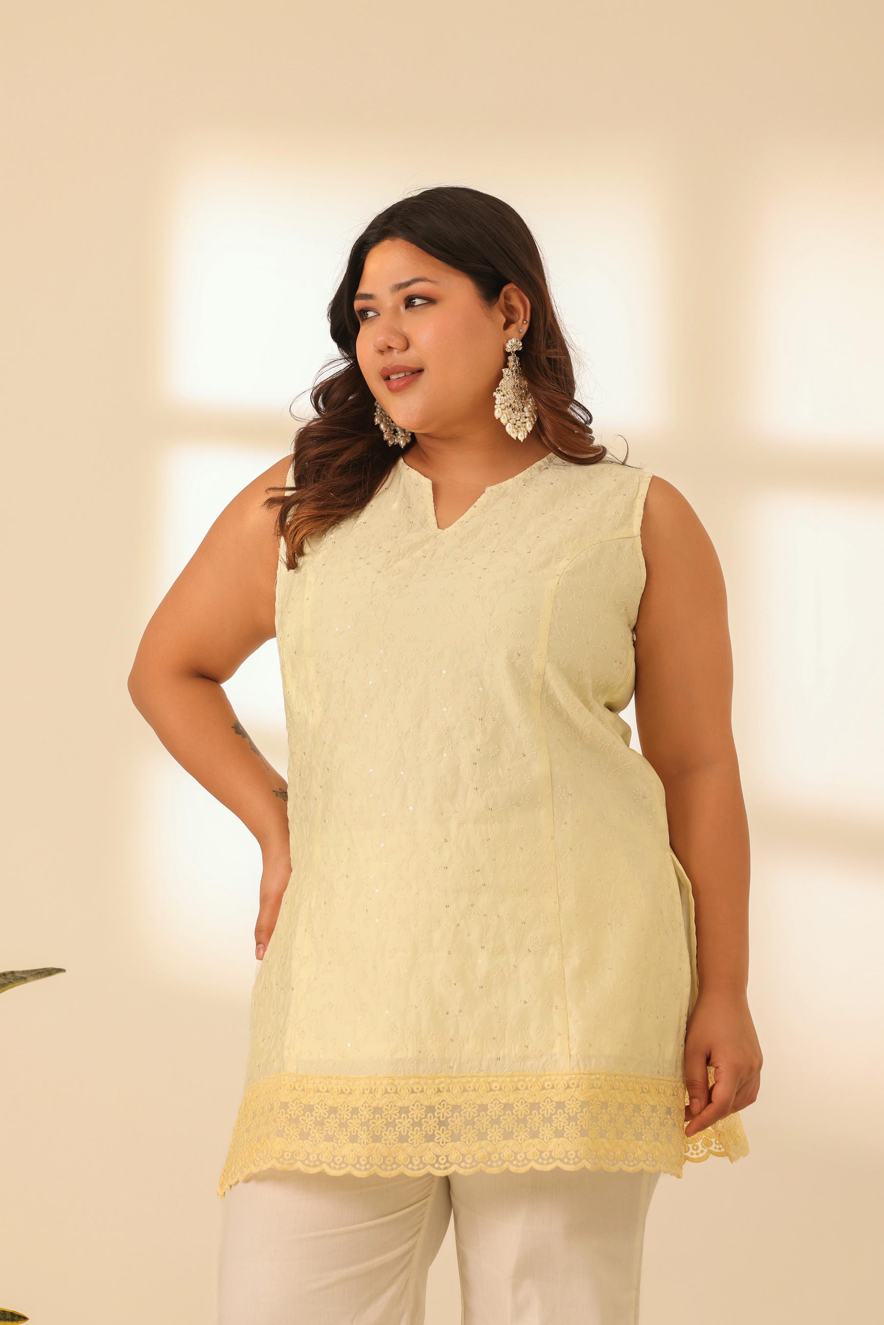 Rangrez Butter Yellow Embroidered Short Kurta Set
