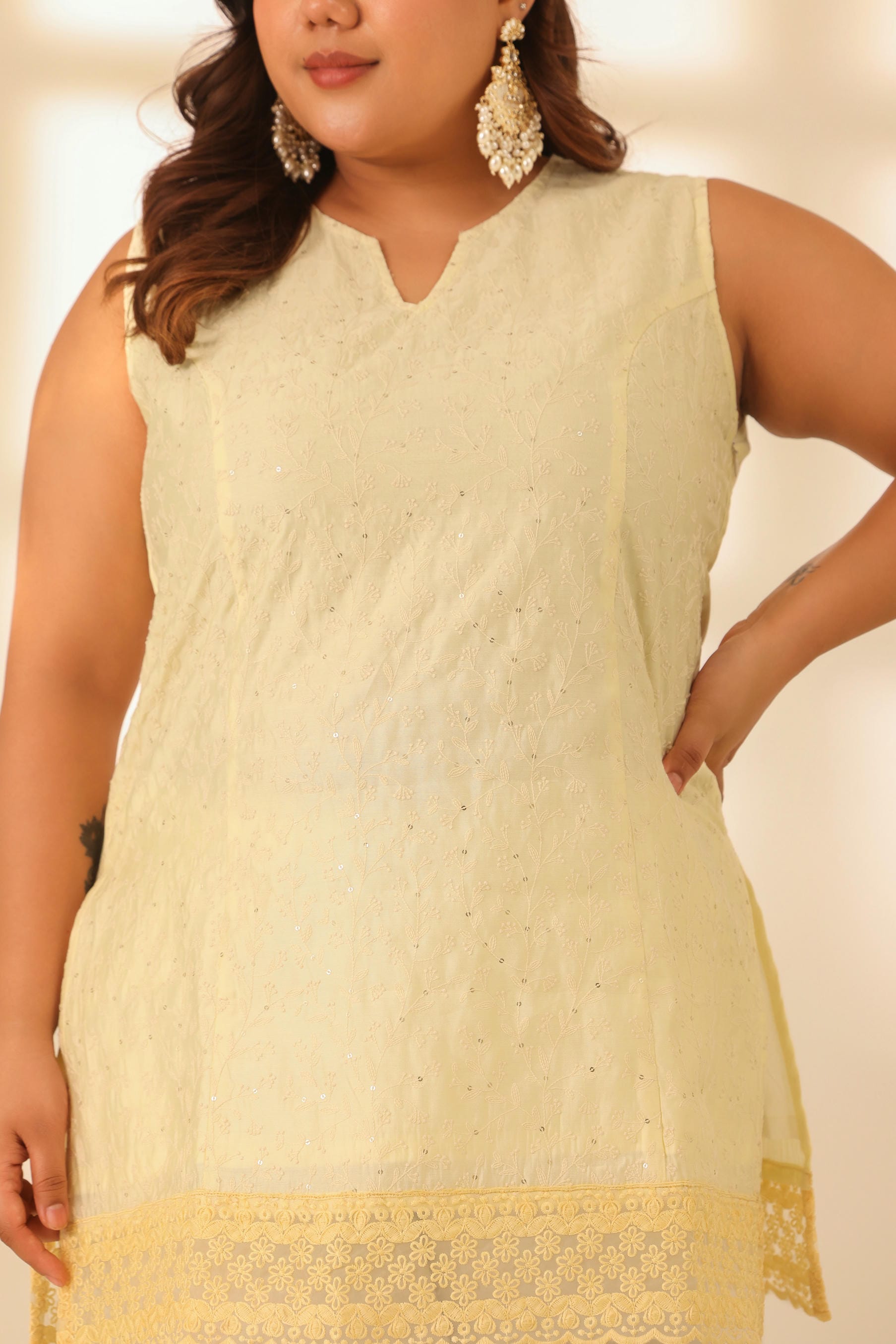 Rangrez Butter Yellow Embroidered Short Kurta