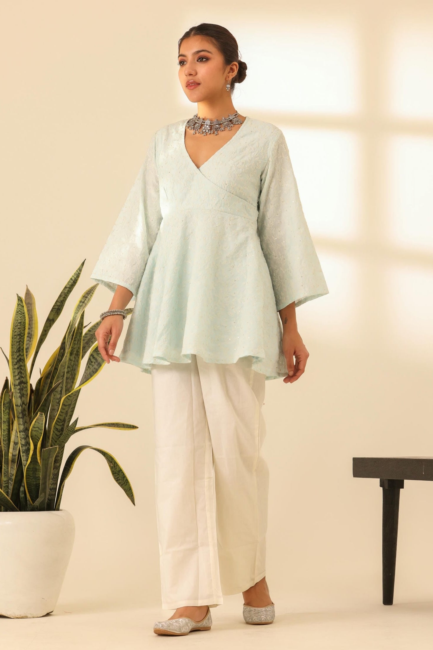 Rangrez Sky Kiss Embroidered Peplum Kurta Set