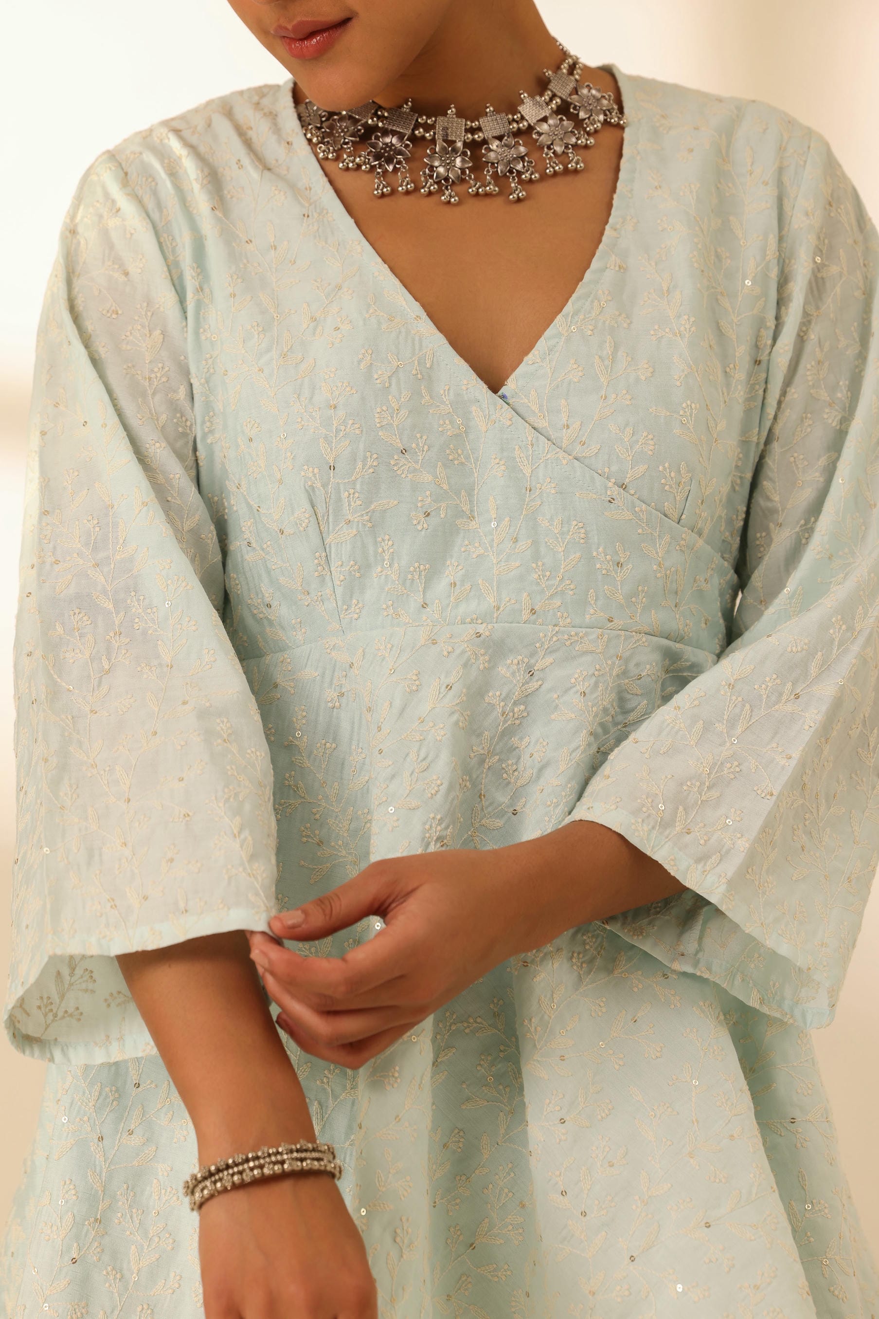 Rangrez Sky Kiss Embroidered Peplum Kurta Set