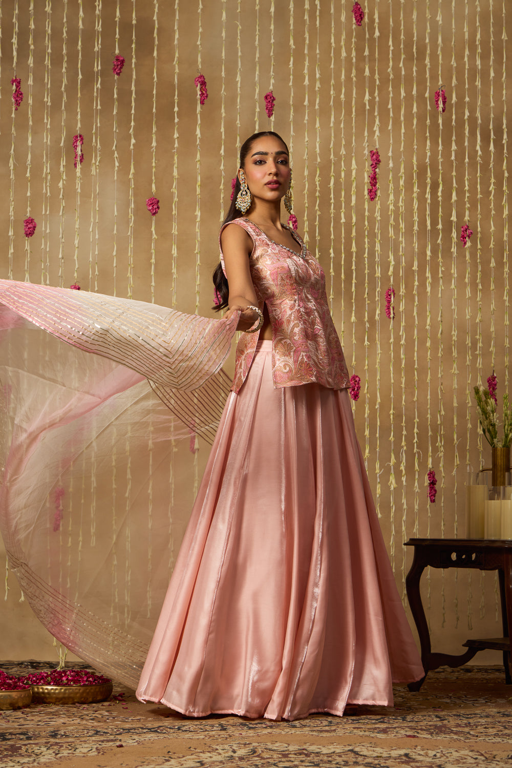 Jhoom Peach Paisley Lehenga Set
