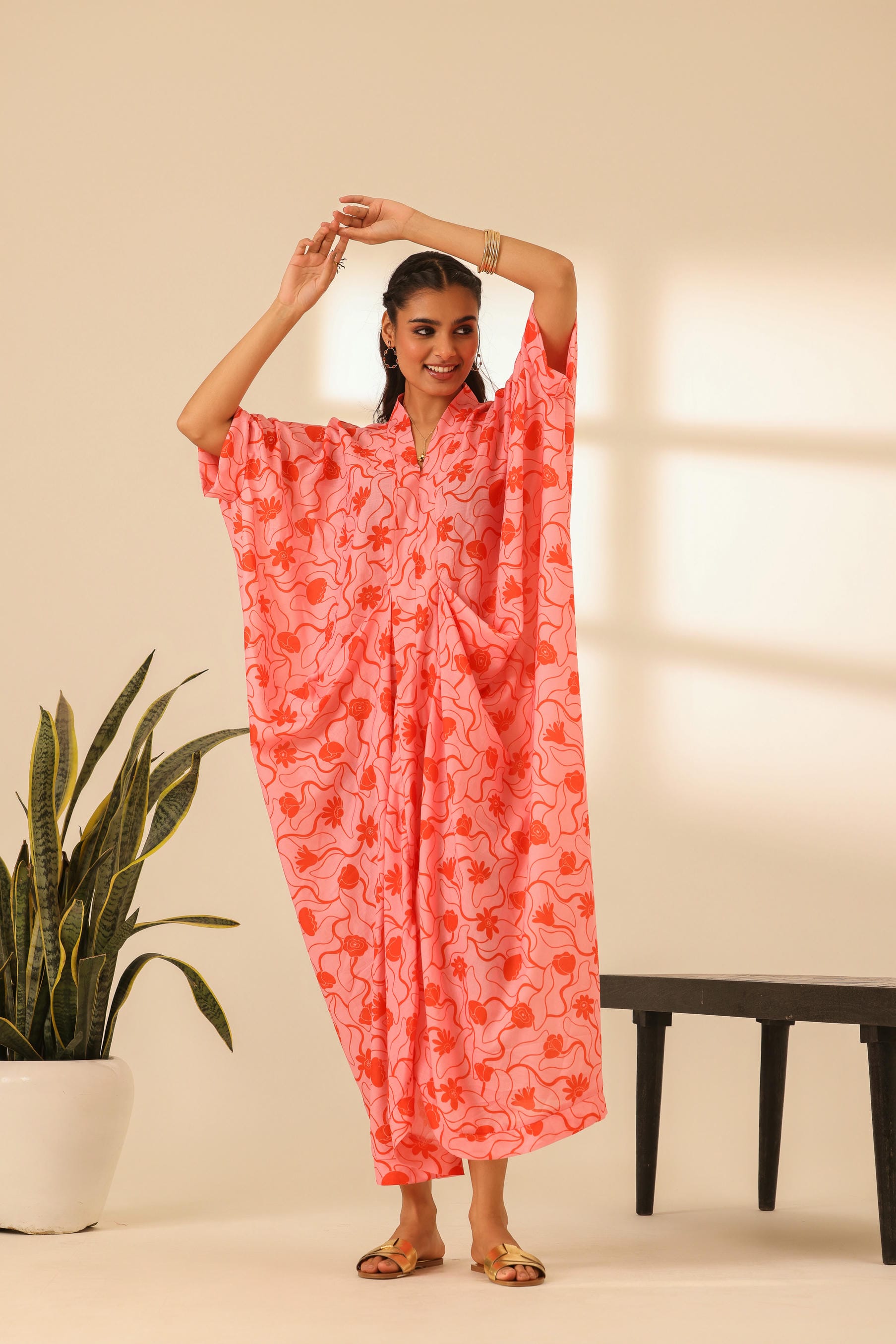 Rangrez Flamingo Draped Kaftan