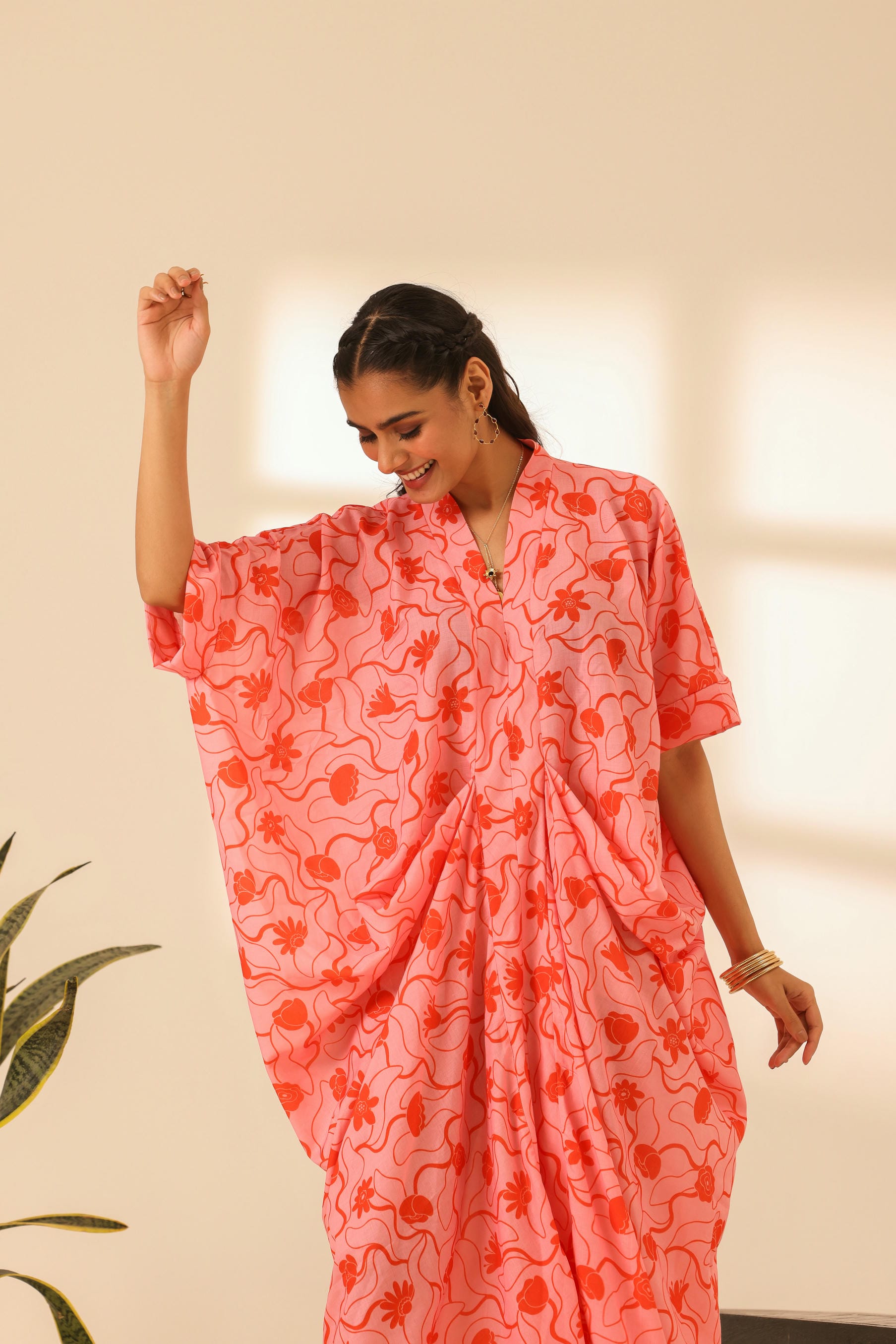Rangrez Flamingo Draped Kaftan