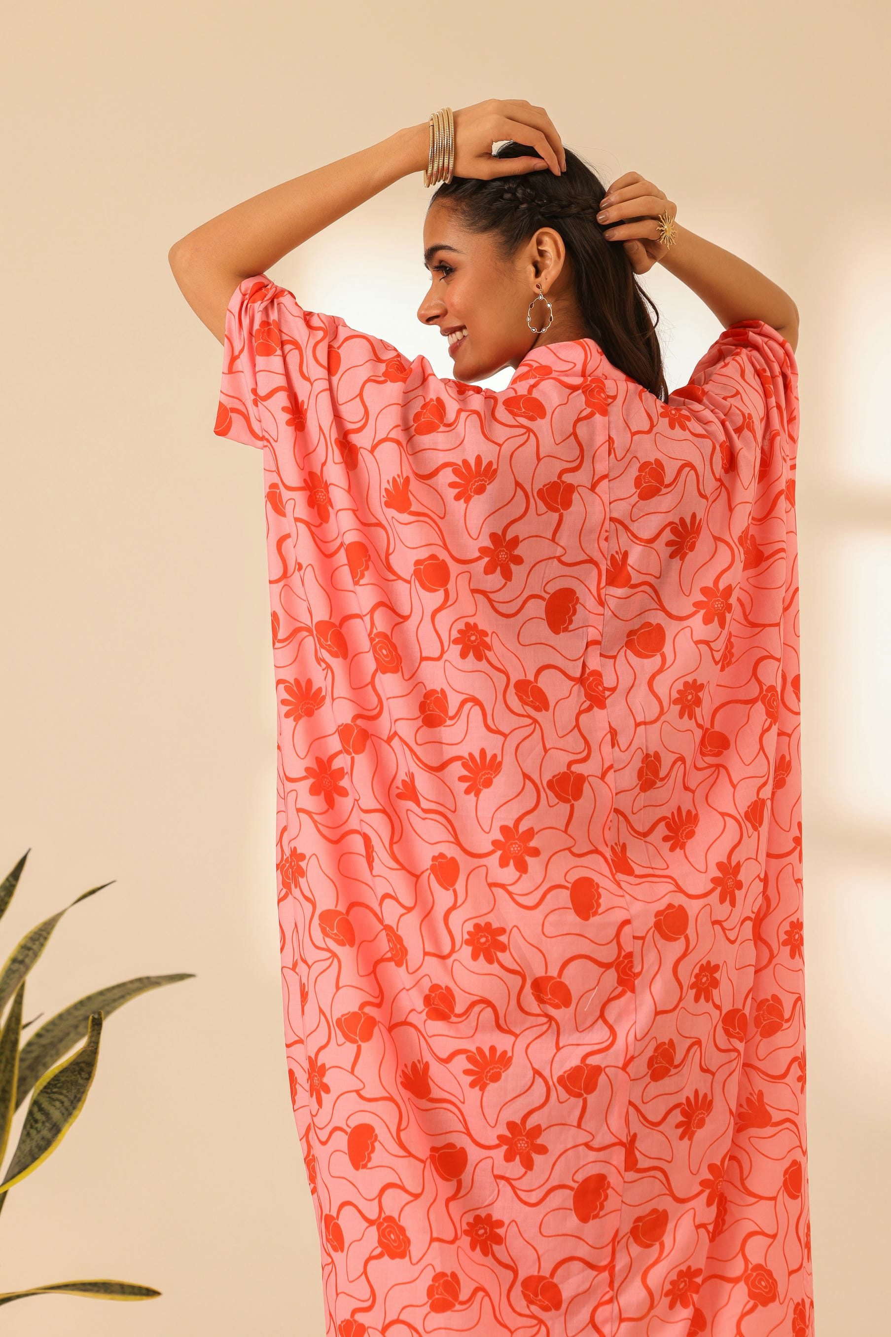 Rangrez Flamingo Draped Kaftan