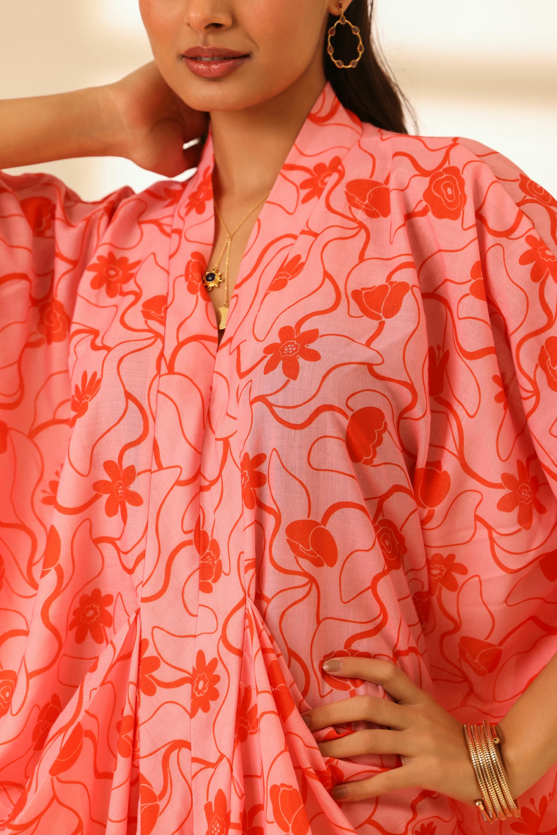 Rangrez Flamingo Draped Kaftan