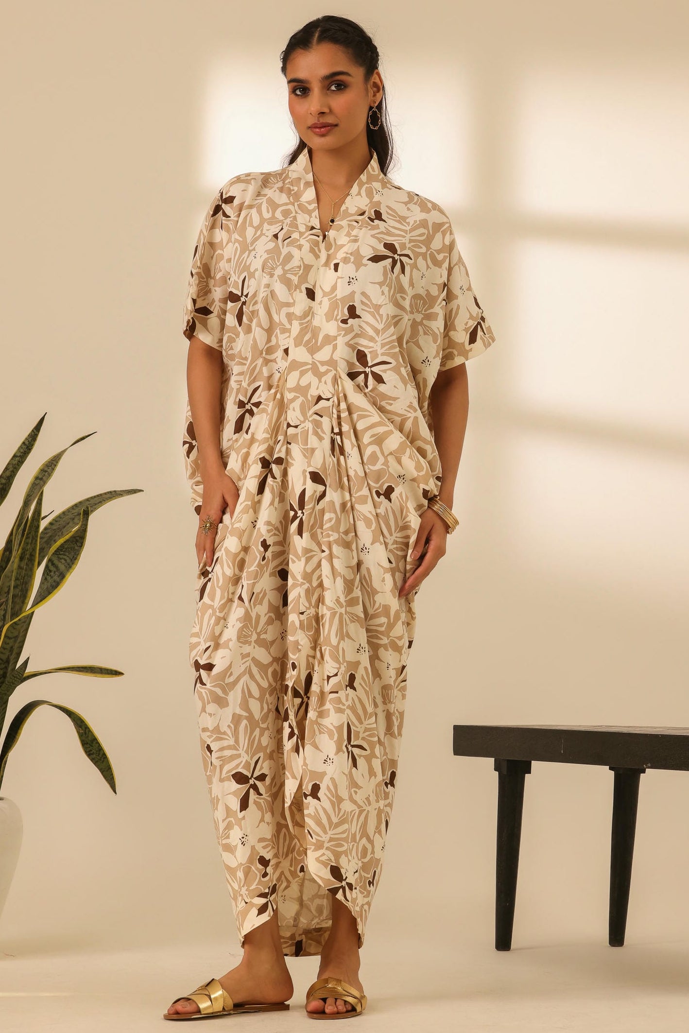 Rangrez Nutty Latte Draped Kaftan