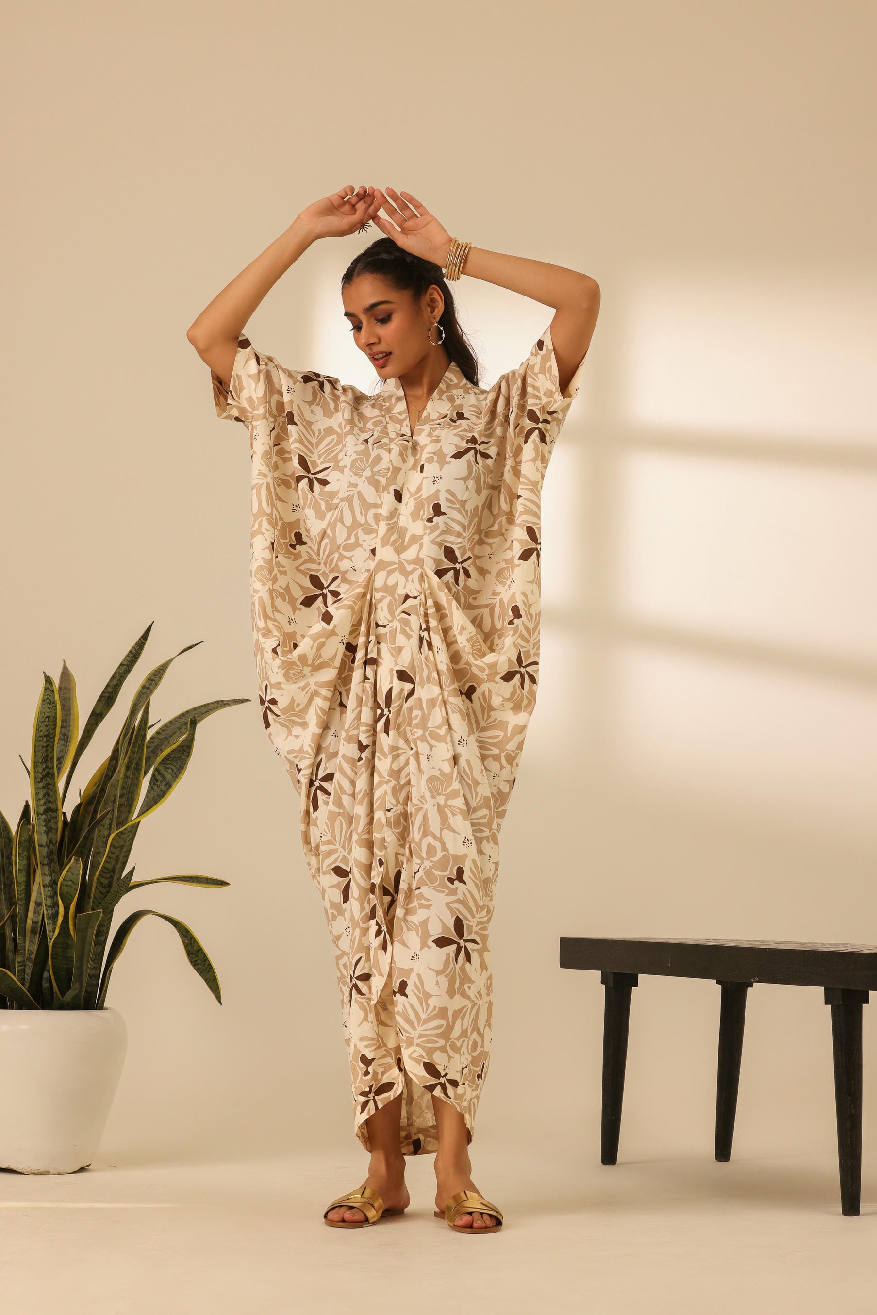 Rangrez Nutty Latte Draped Kaftan