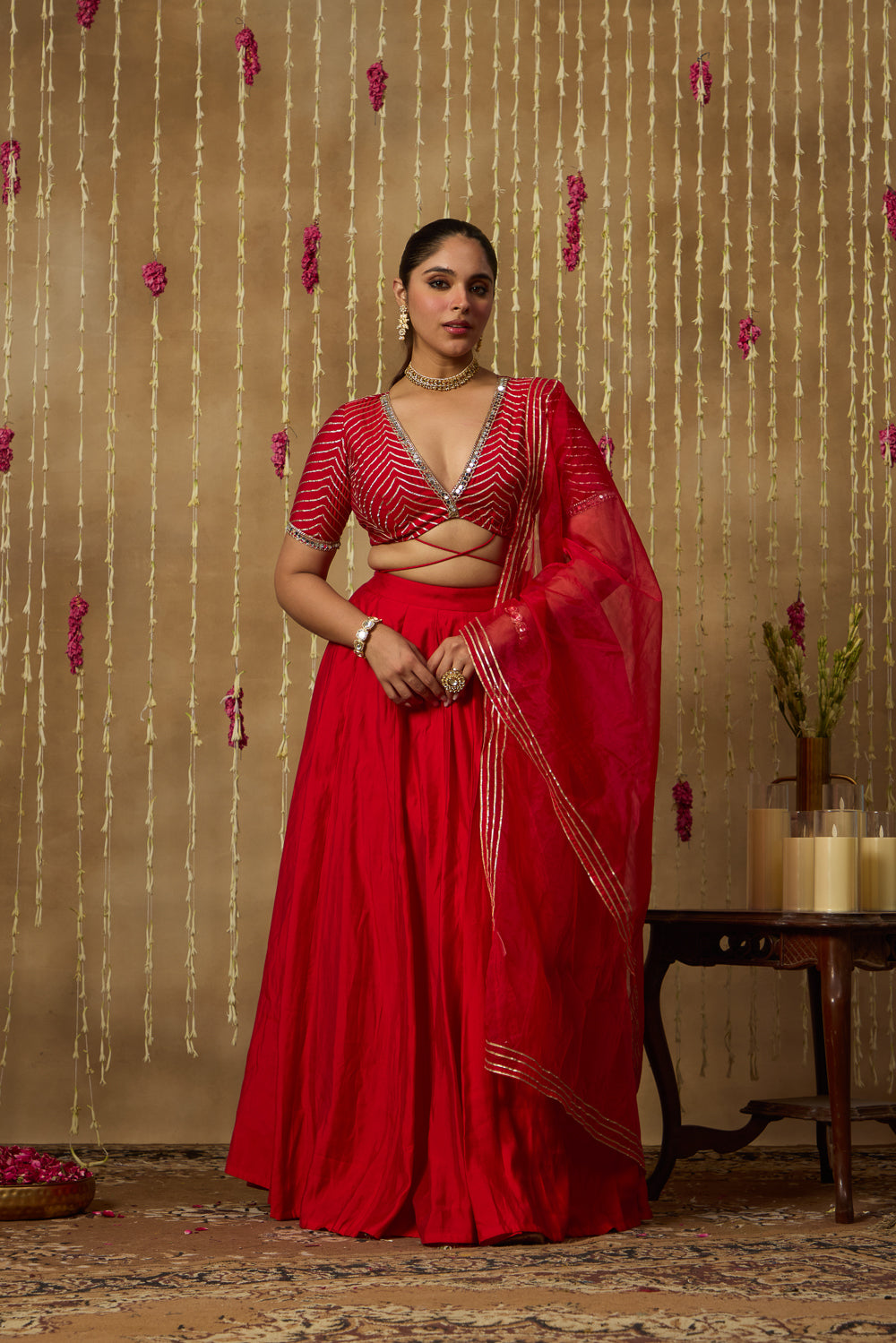 Jhoom Scarlet Chevron Lehenga Set