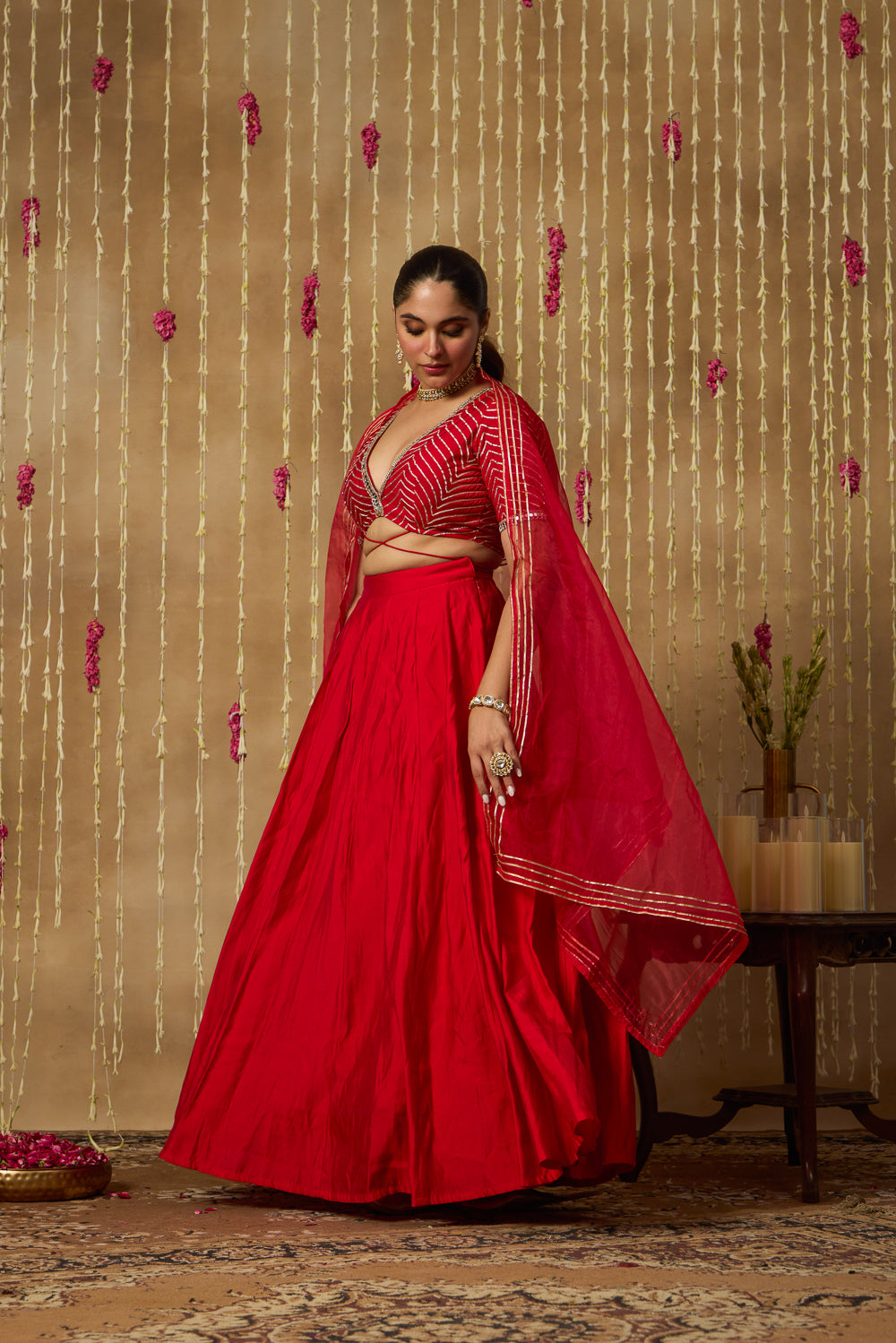 Jhoom Scarlet Chevron Lehenga Set