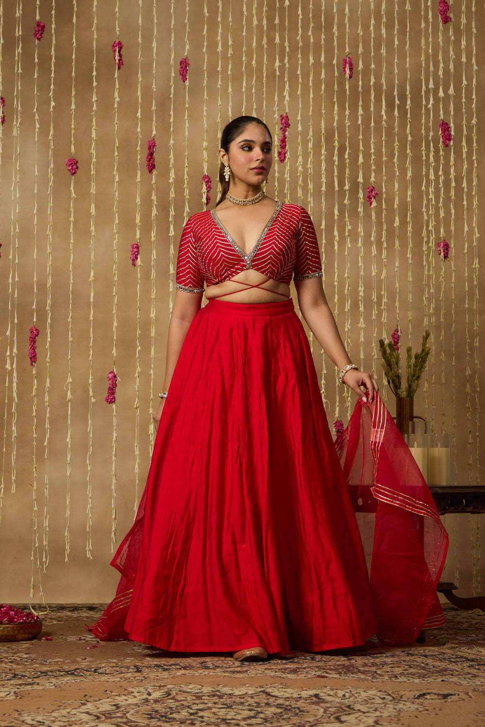 Jhoom Scarlet Chevron Lehenga Set