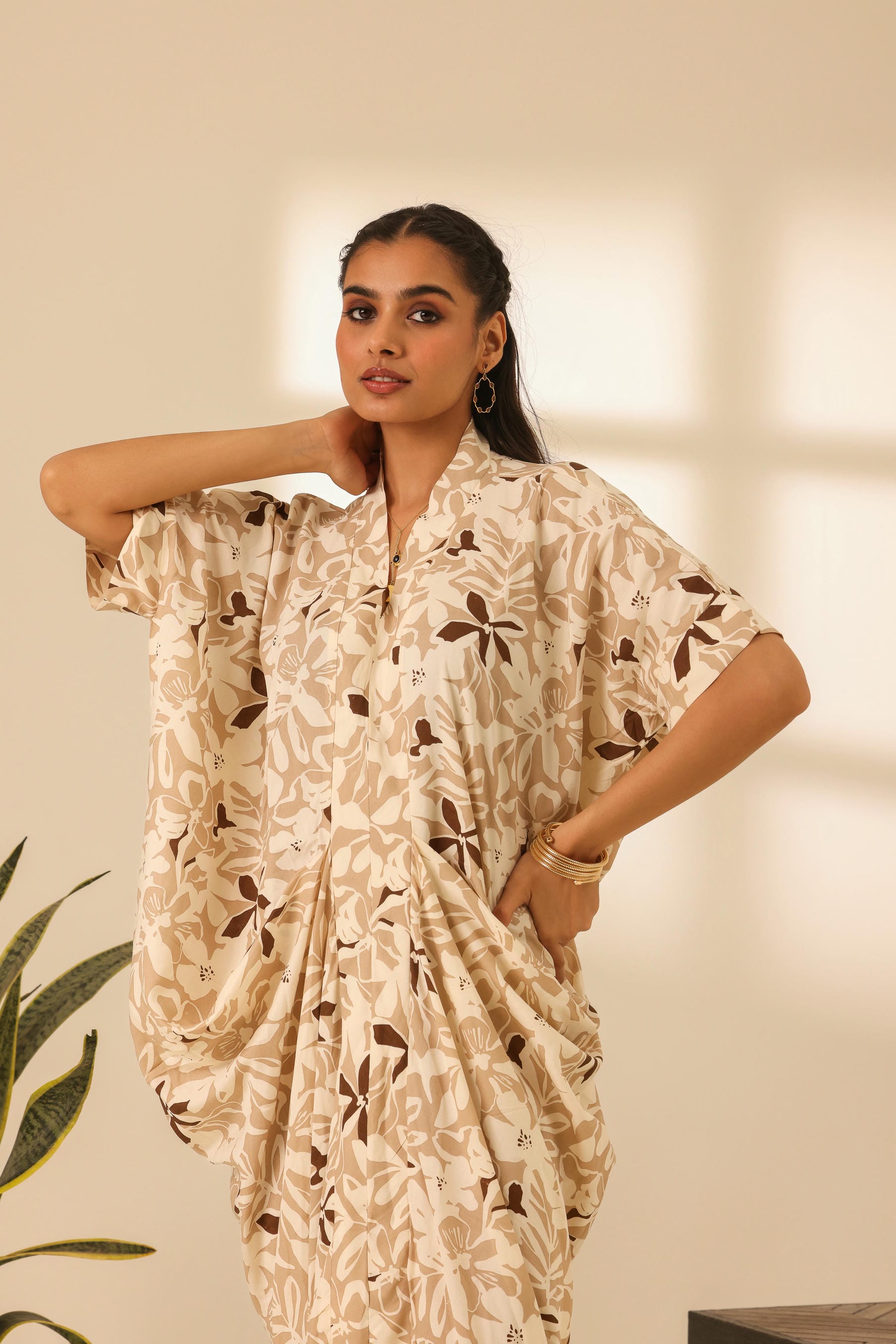 Rangrez Nutty Latte Draped Kaftan