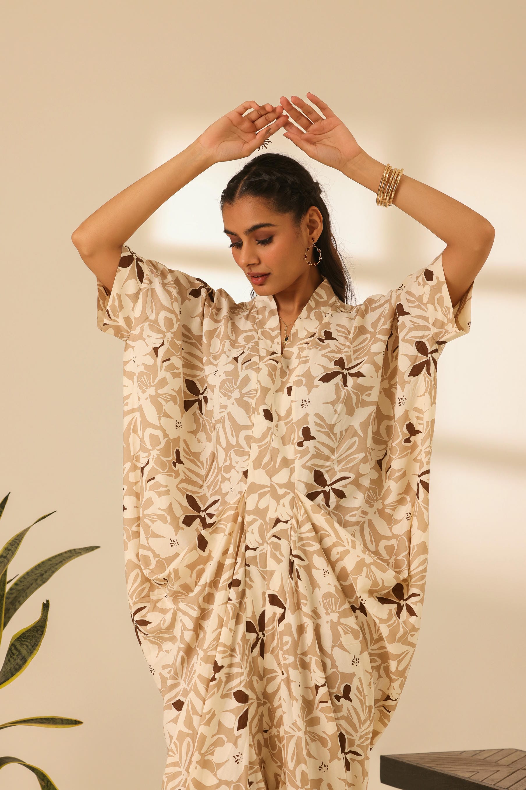 Rangrez Nutty Latte Draped Kaftan