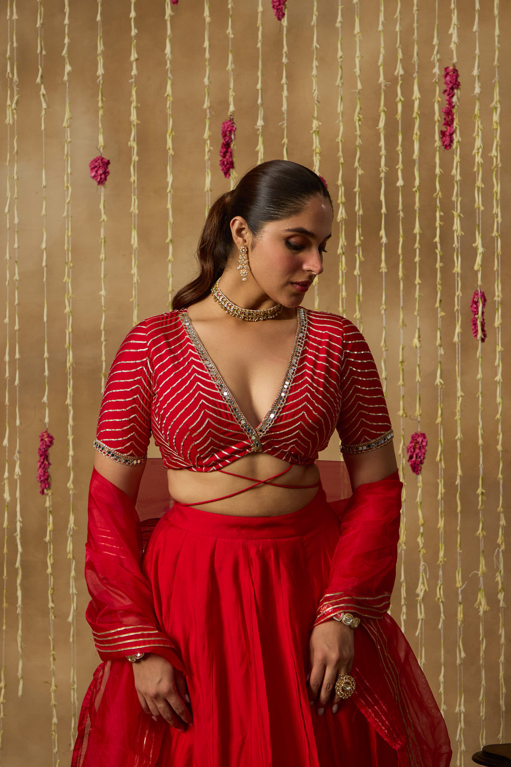 Jhoom Scarlet Chevron Lehenga Set