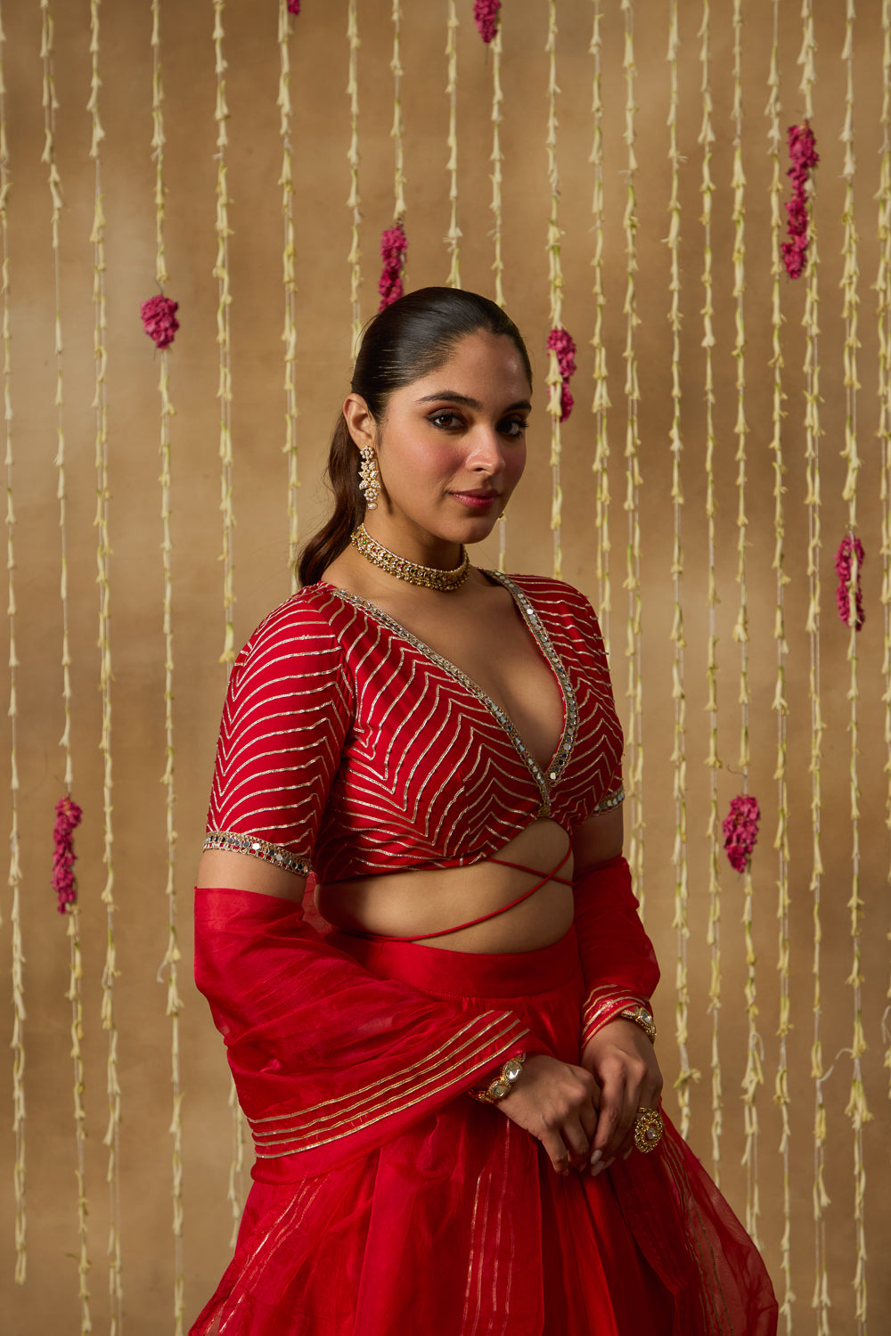 Jhoom Scarlet Chevron Lehenga Set