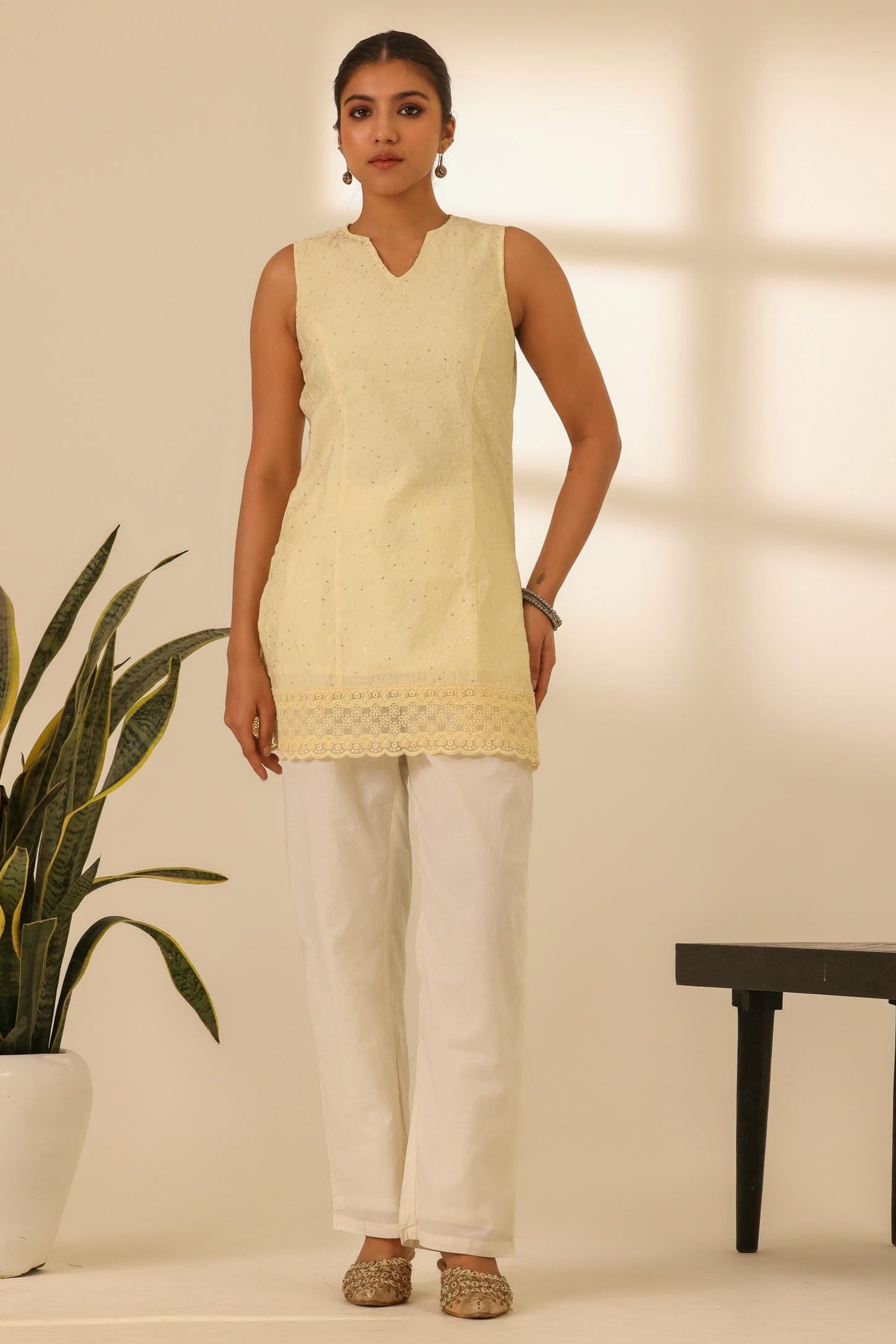 Rangrez Butter Yellow Embroidered Short Kurta Set