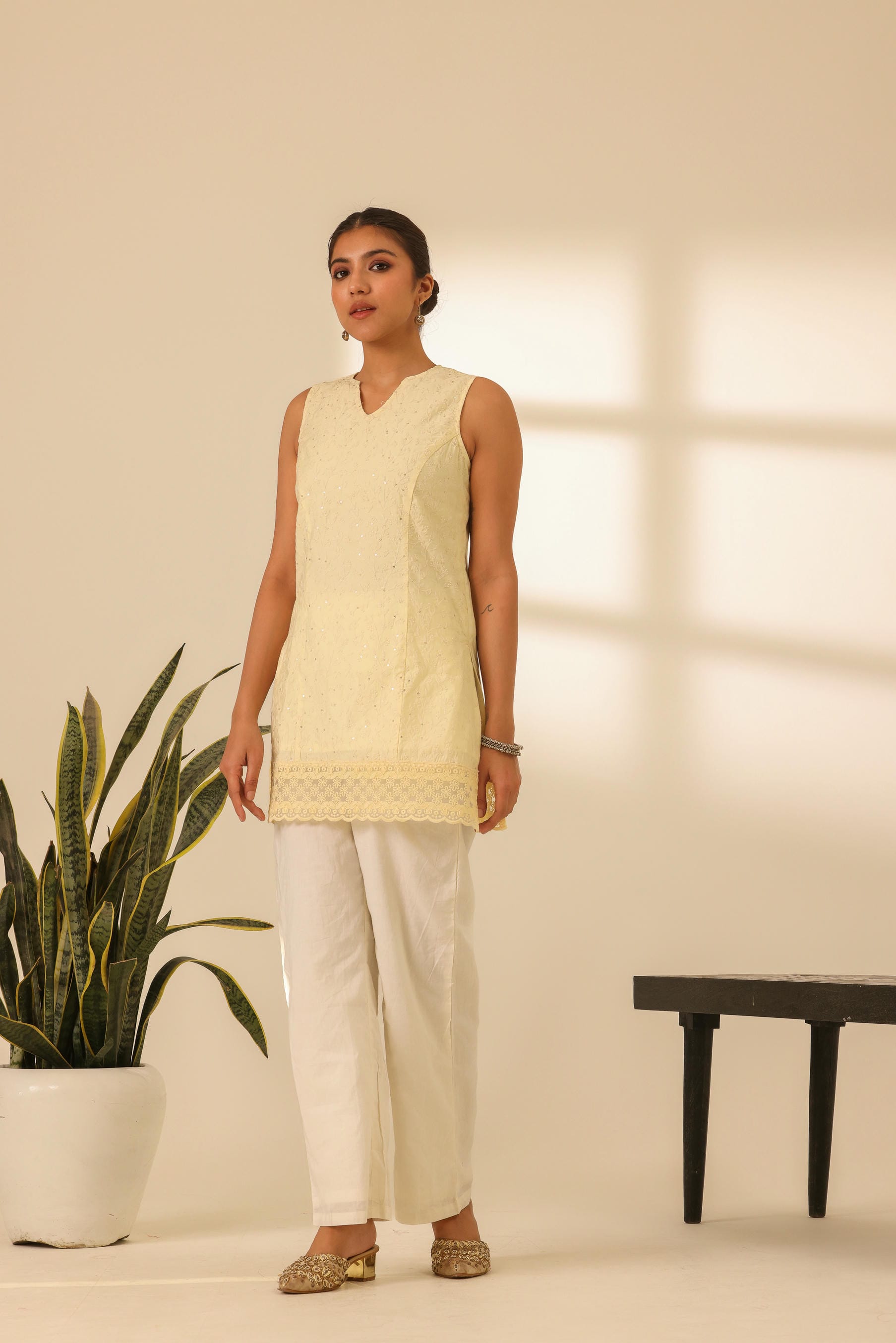 Rangrez Butter Yellow Embroidered Short Kurta Set