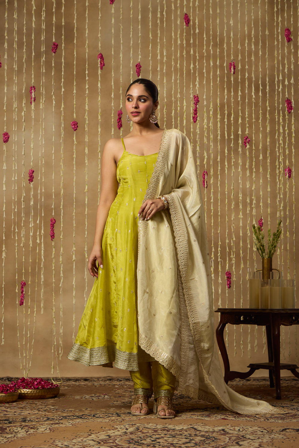 Jhoom Lime Zari Anarkali Set