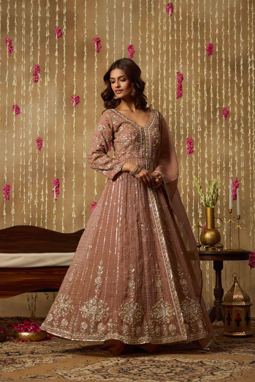 Jhoom Cinnamon Embroidered Anarkali Set