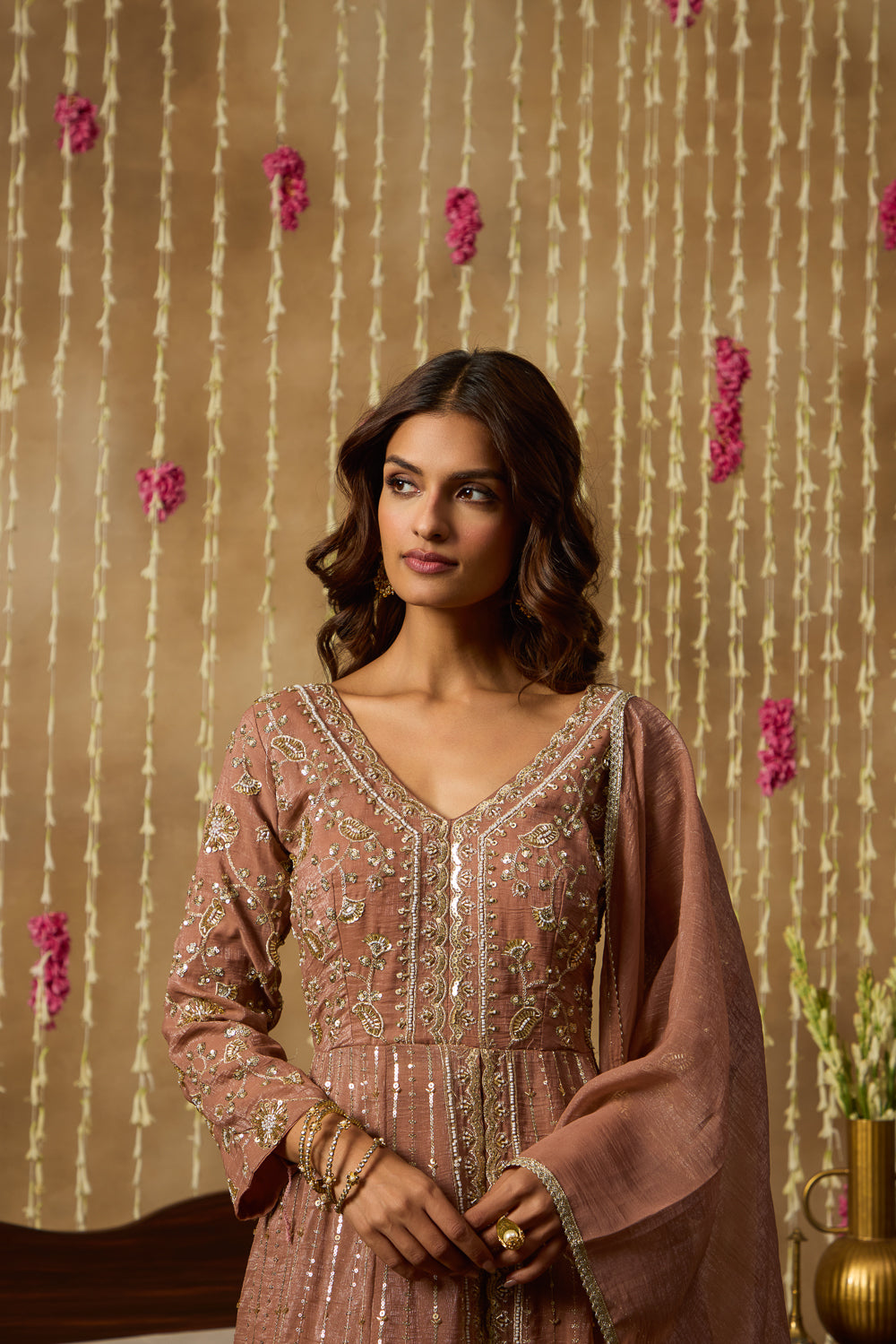 Jhoom Cinnamon Embroidered Anarkali Set