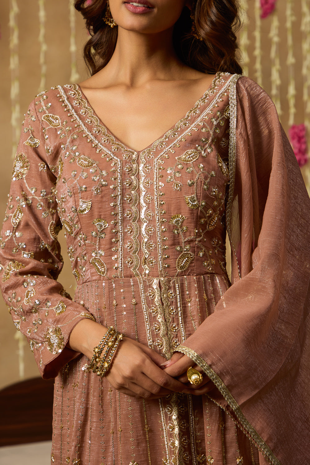 Jhoom Cinnamon Embroidered Anarkali Set