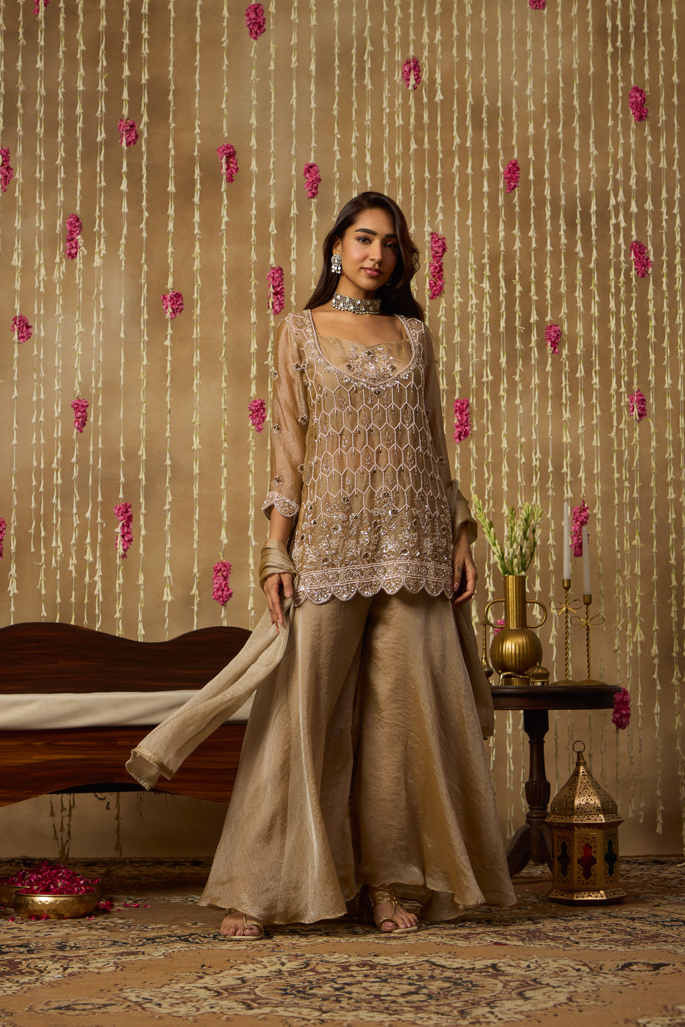 Jhoom Taupe Mirror Embroidered Kurta Set