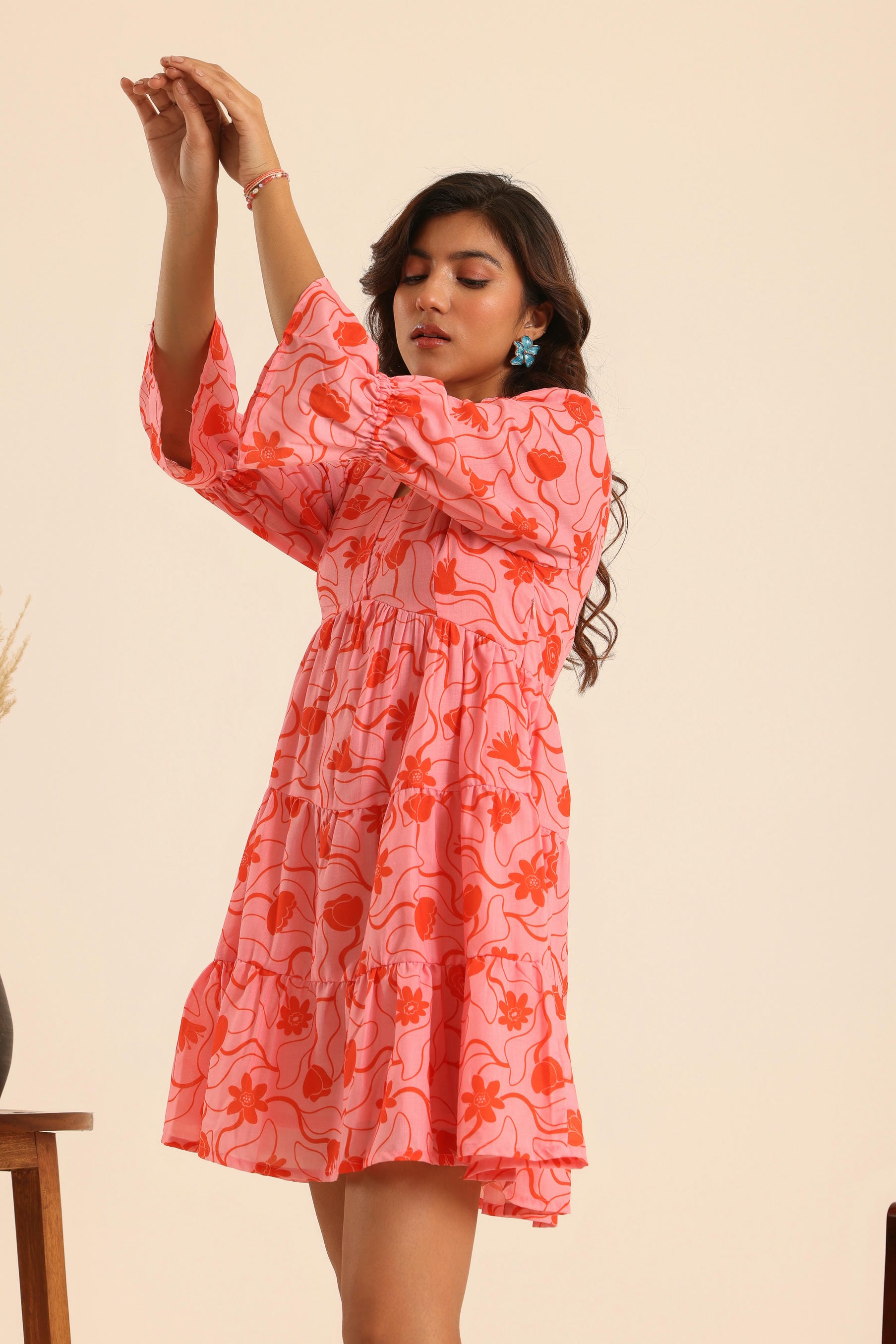 Rangrez Flamingo Tiered Dress