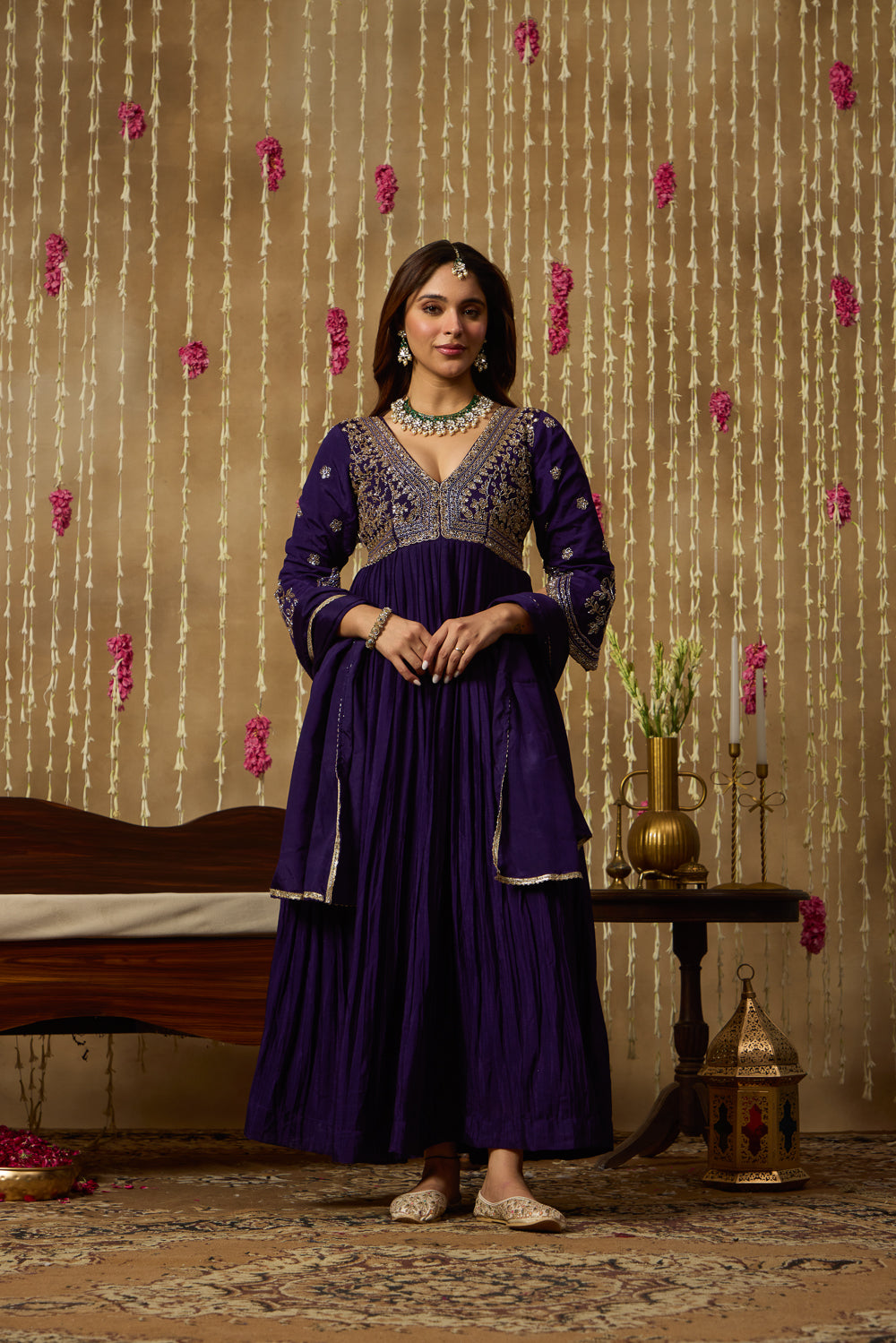 Jhoom Violet Embroidered Anarkali Set