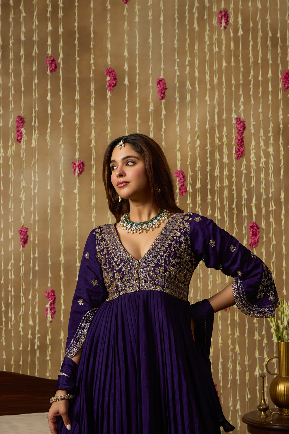 Jhoom Violet Embroidered Anarkali Set