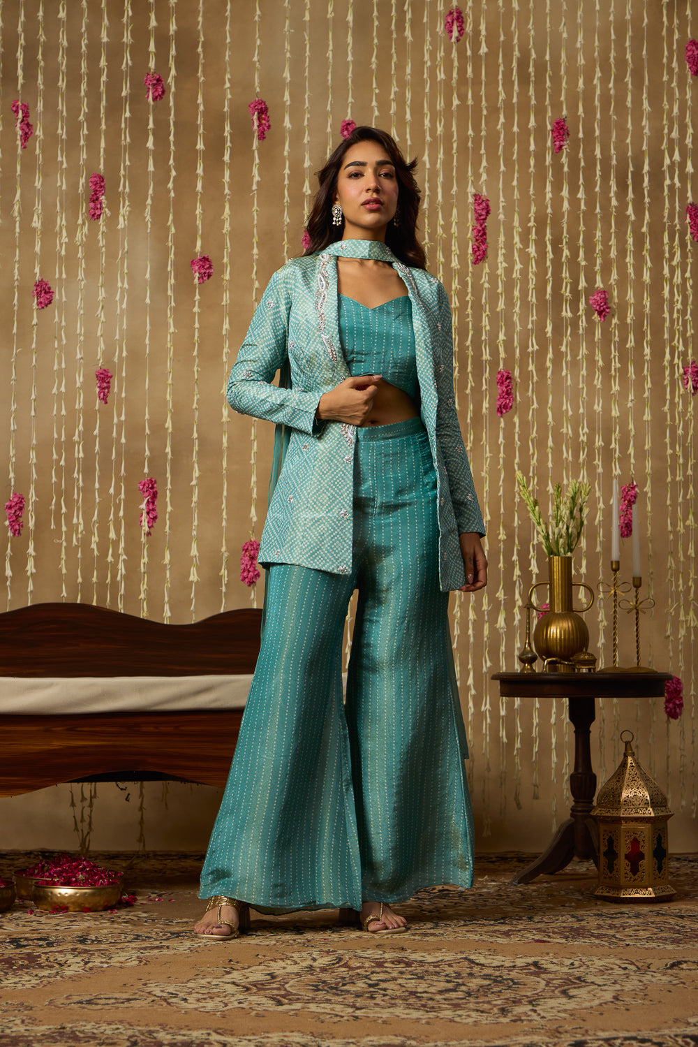 Jhoom Aqua Bandhani Fusion Set