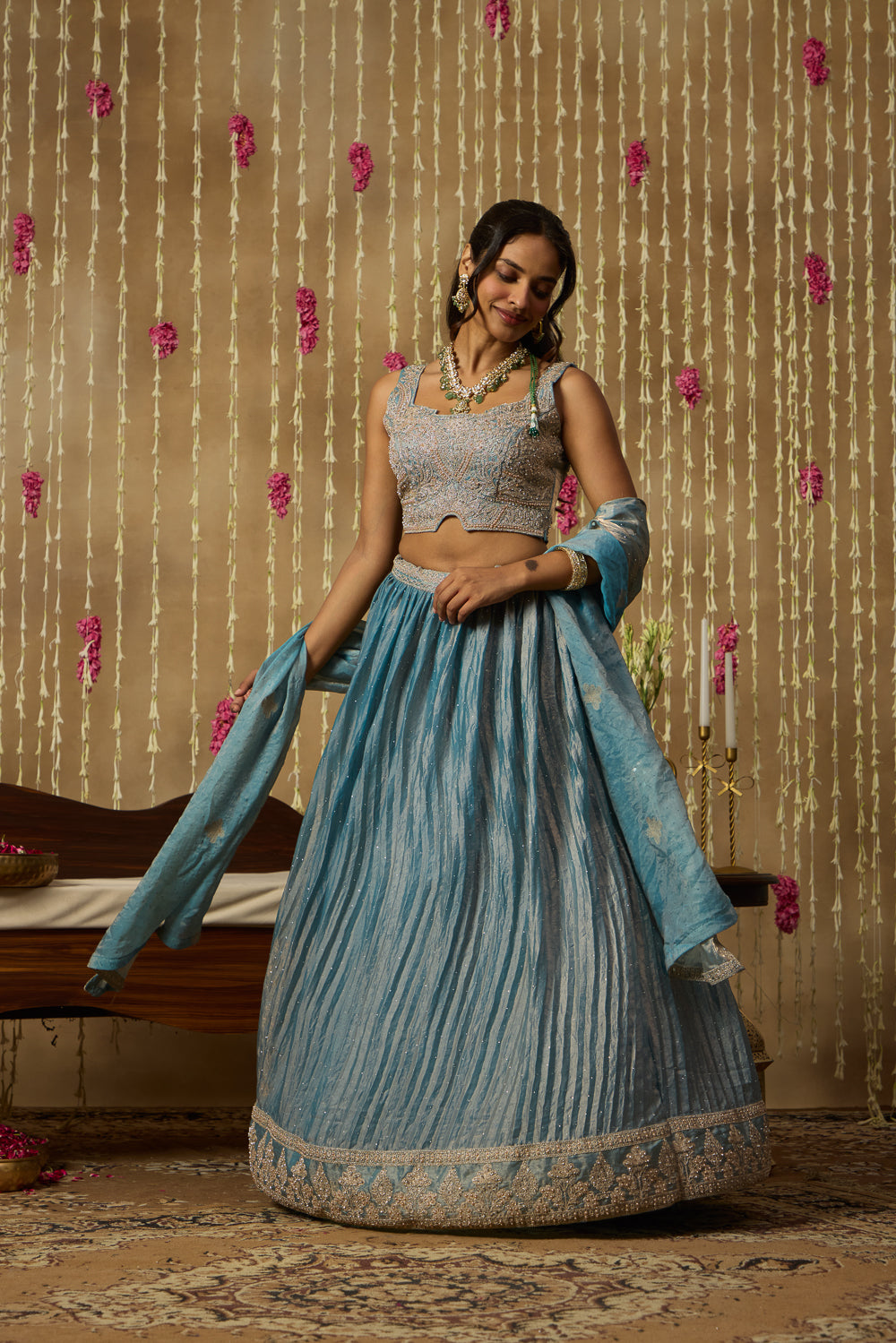 Jhoom Ice Blue Shimmer Lehenga Set