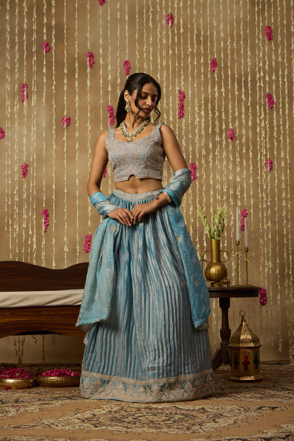 Jhoom Ice Blue Shimmer Lehenga Set