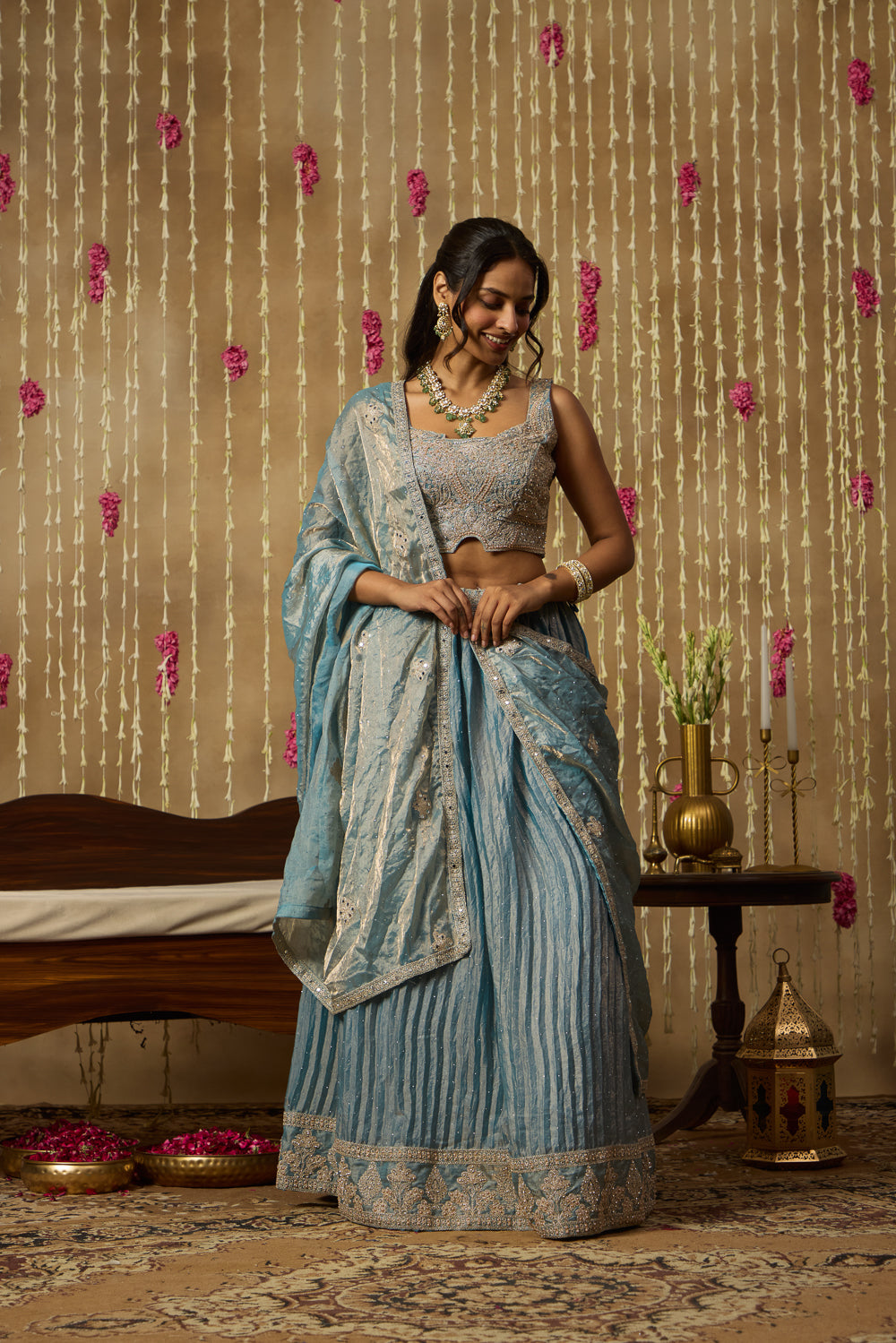 Jhoom Ice Blue Shimmer Lehenga Set