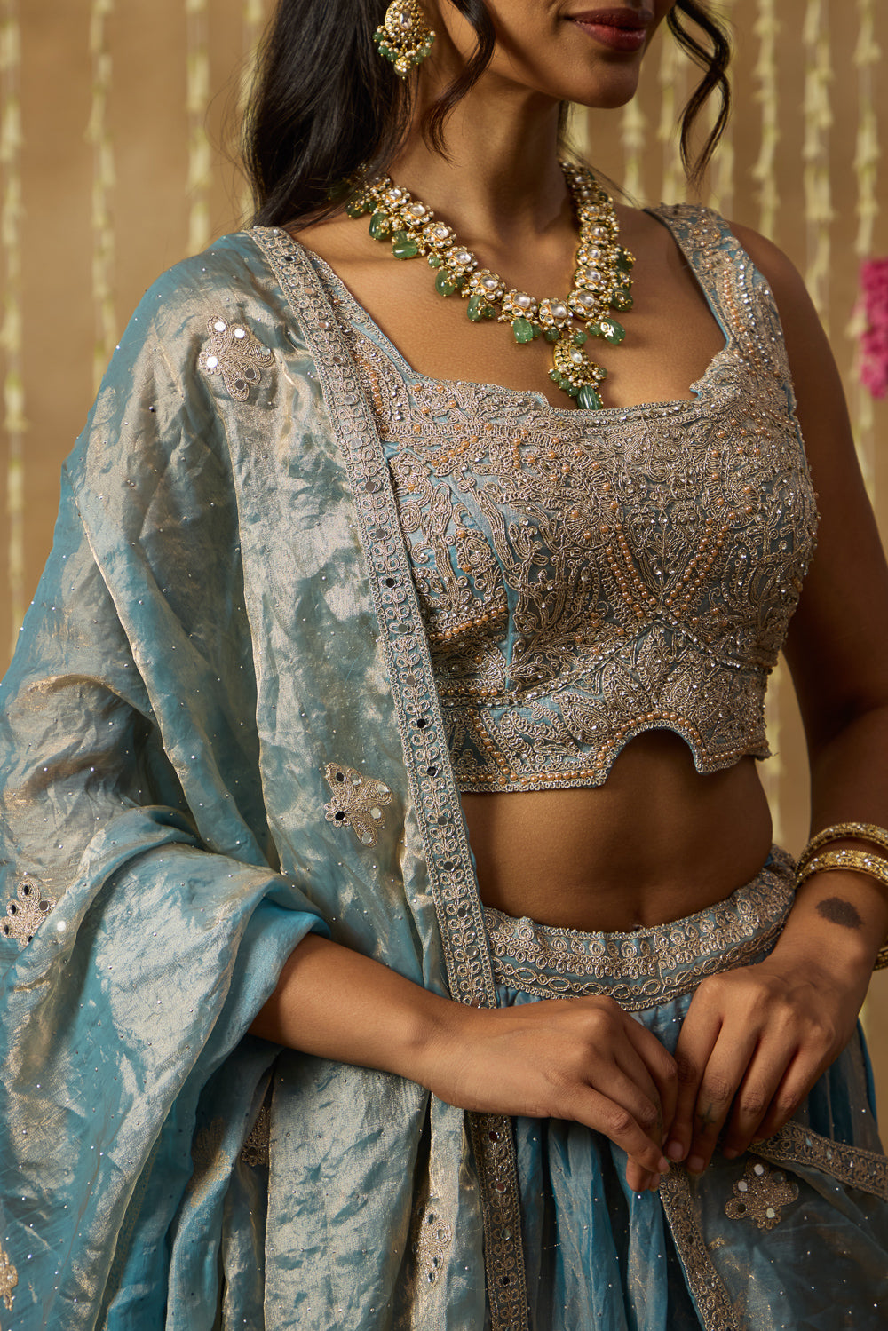 Jhoom Ice Blue Shimmer Lehenga Set