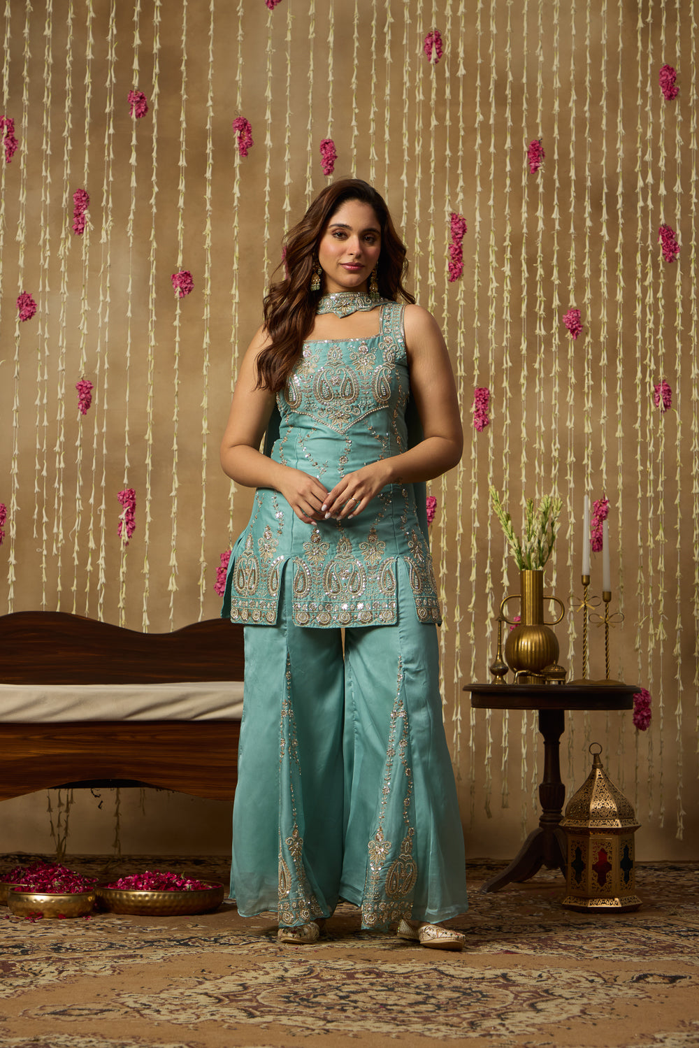 Jhoom Aqua Embroidered Kurta Sharara Set