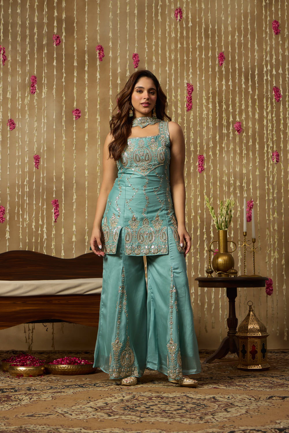 Jhoom Aqua Embroidered Kurta Sharara Set