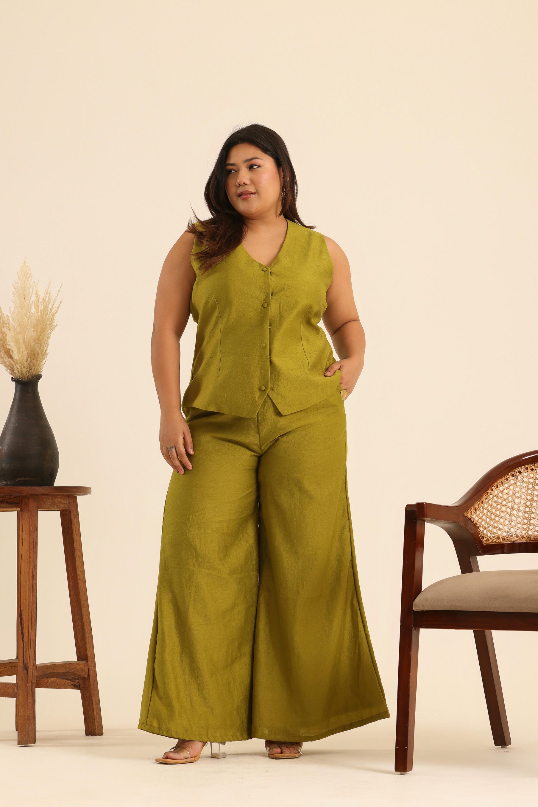 Rangrez Olive Power Aura Wide Leg Pants