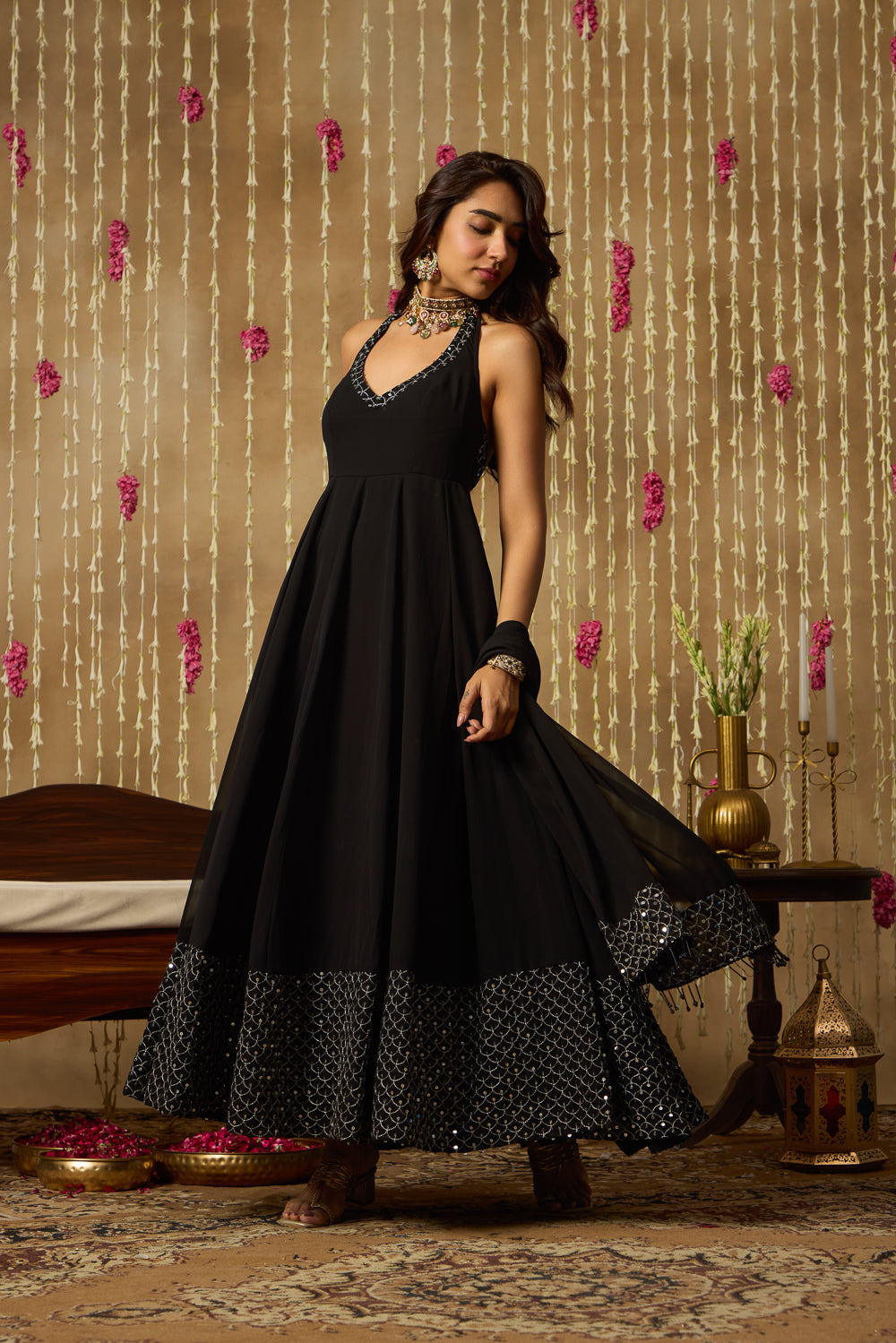 Jhoom Midnight Halter Anarkali Set