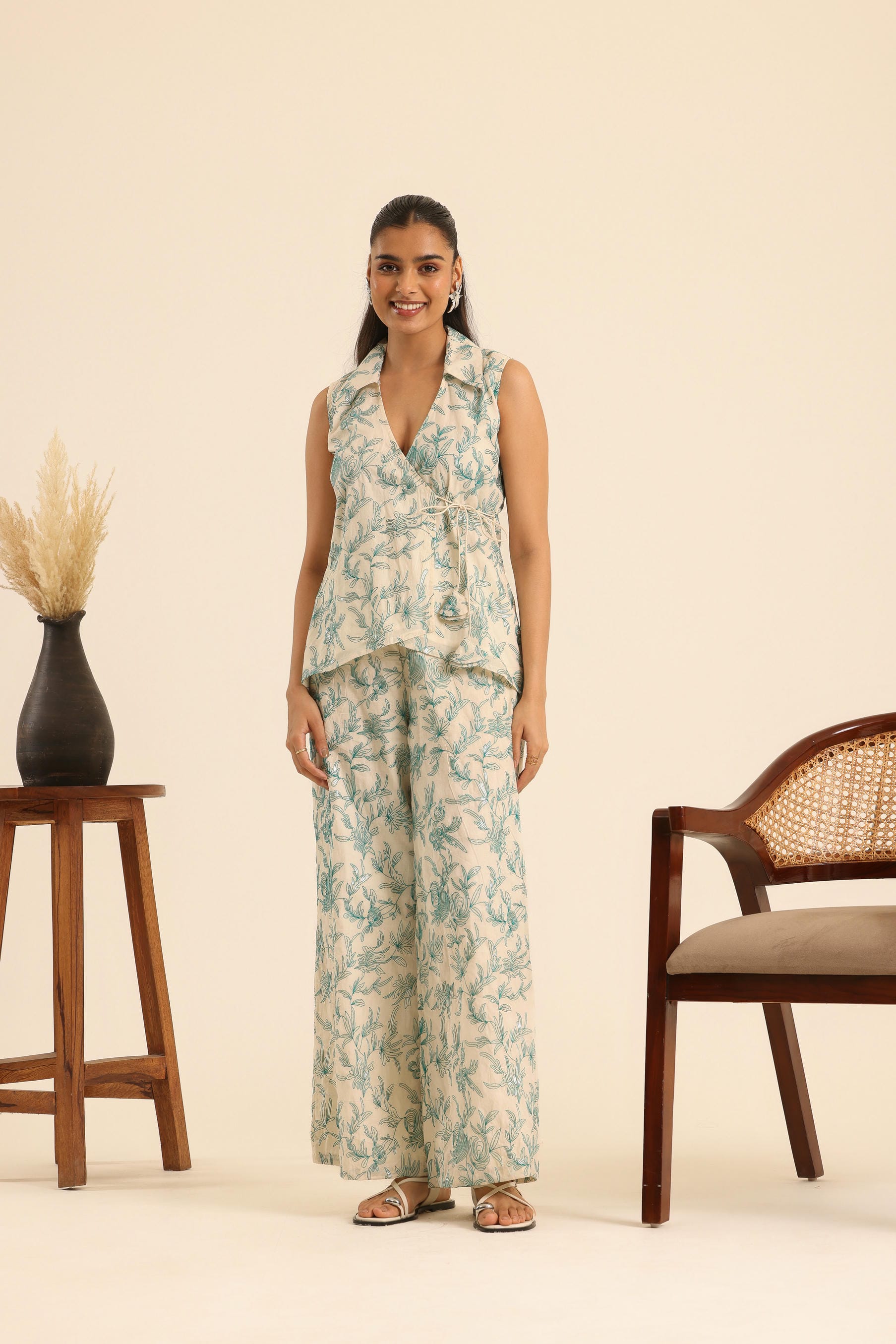 Rangrez Cool Mint Cotton Embroidered Top