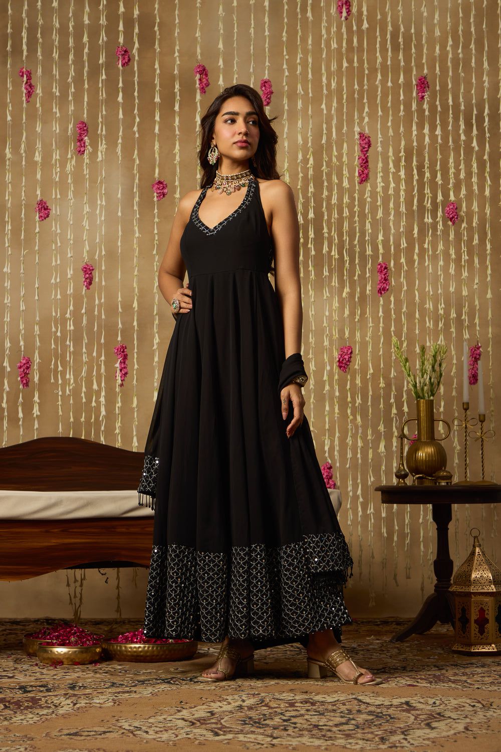 Jhoom Midnight Halter Anarkali Set