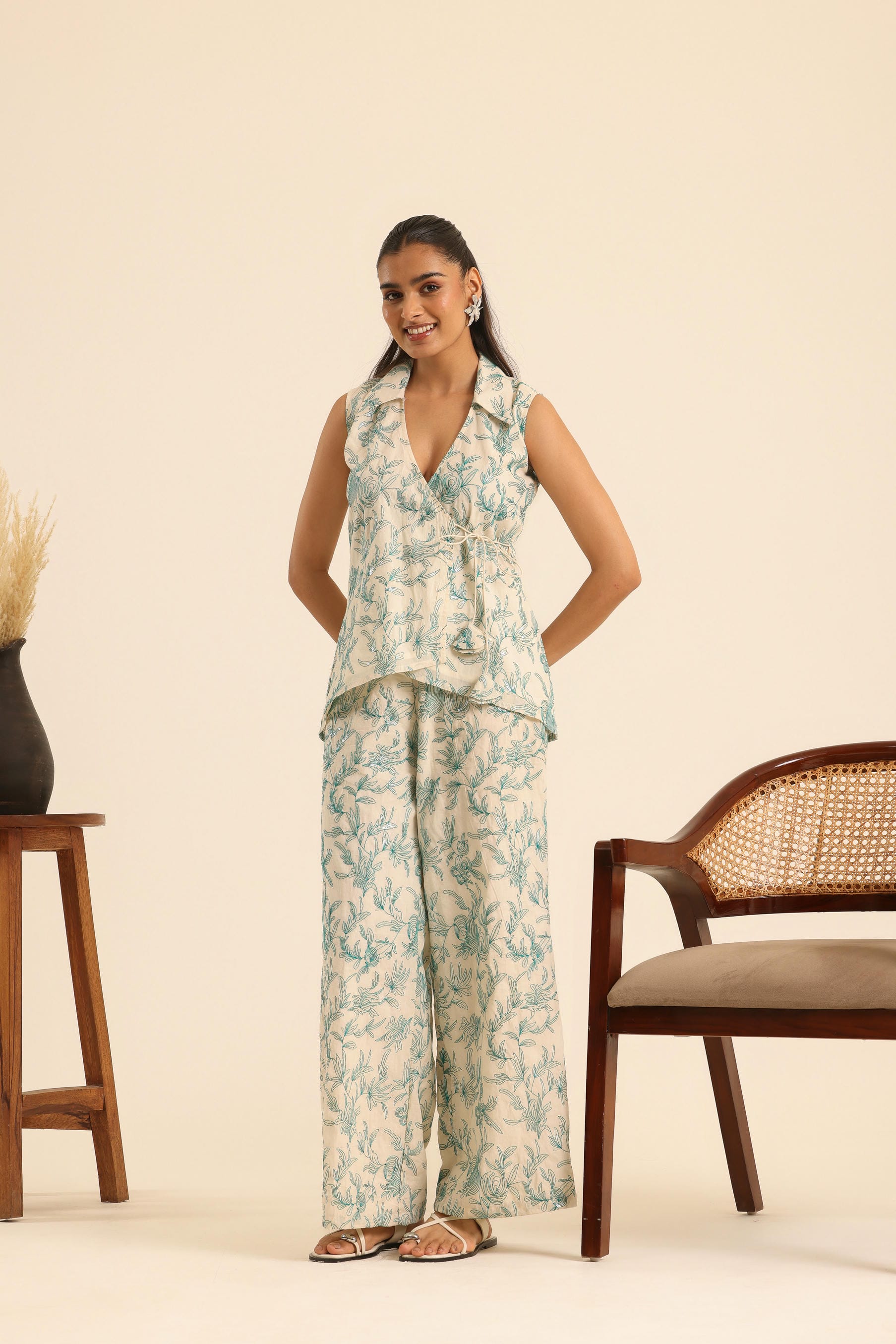 Rangrez Cool Mint Cotton Embroidered Top