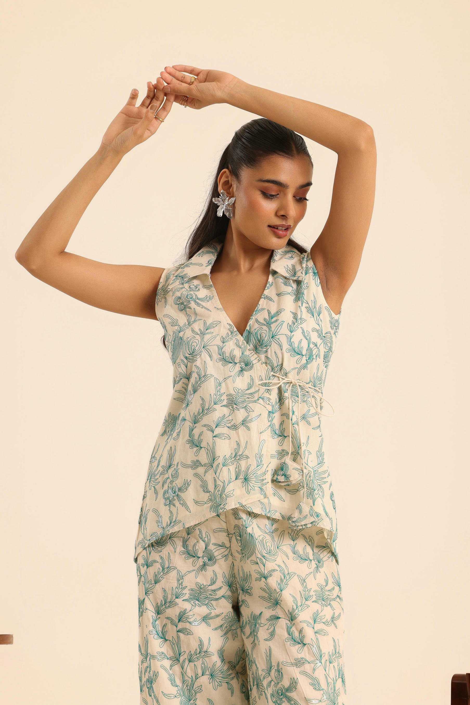 Rangrez Cool Mint Cotton Embroidered Top