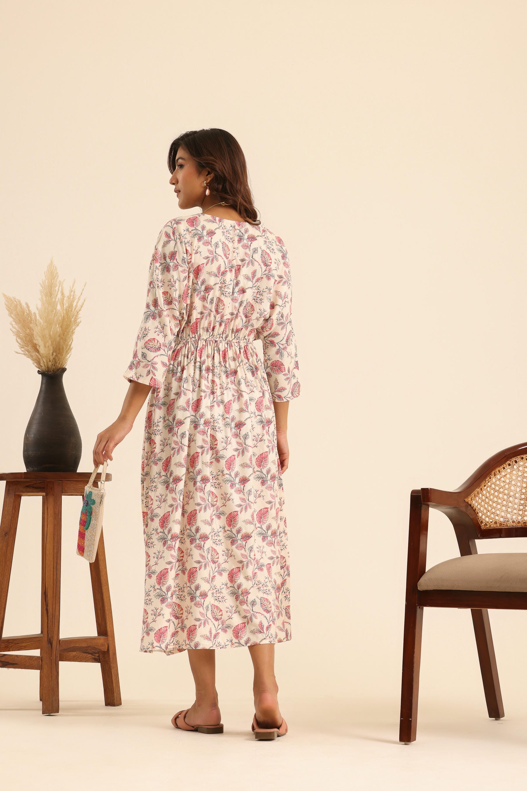 Rangrez Rose Latte Kaftan Dress