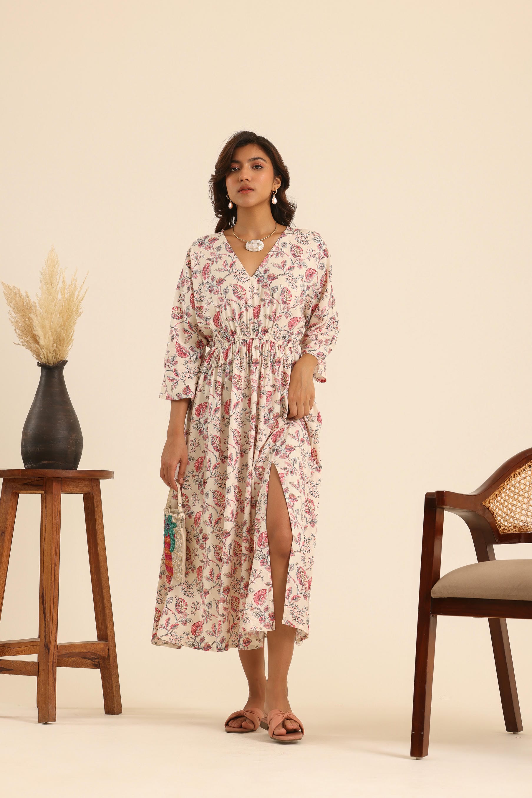 Rangrez Rose Latte Kaftan Dress