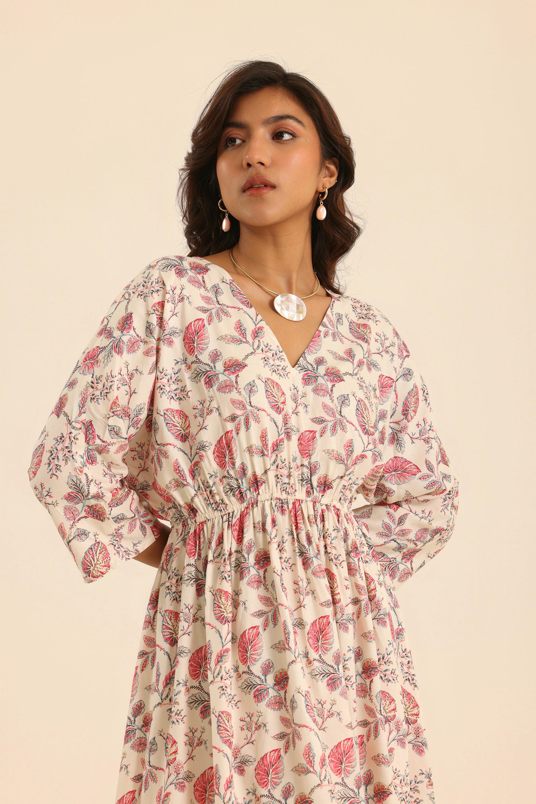 Rangrez Rose Latte Kaftan Dress