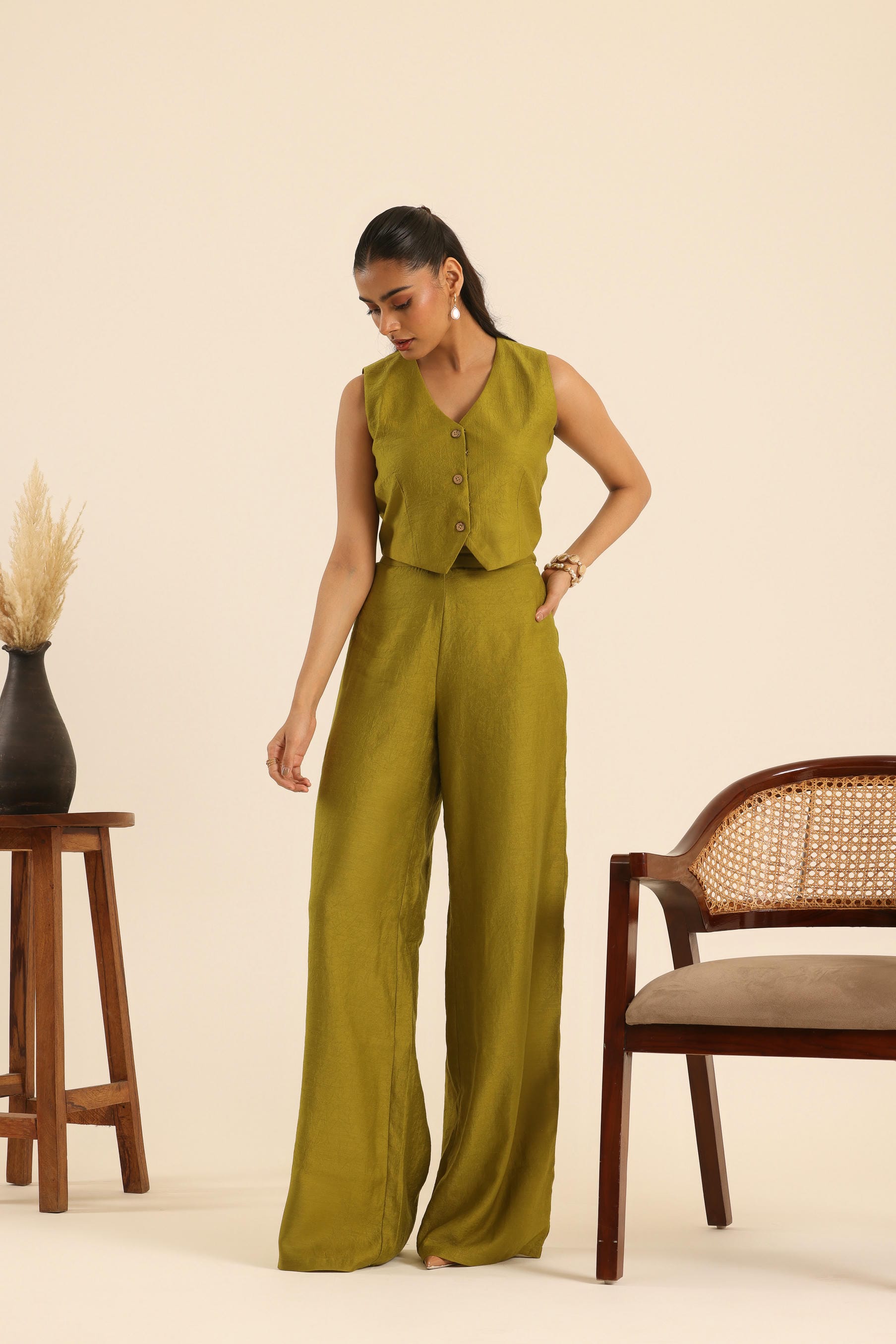 Rangrez Olive Power Aura Wide Leg Pants