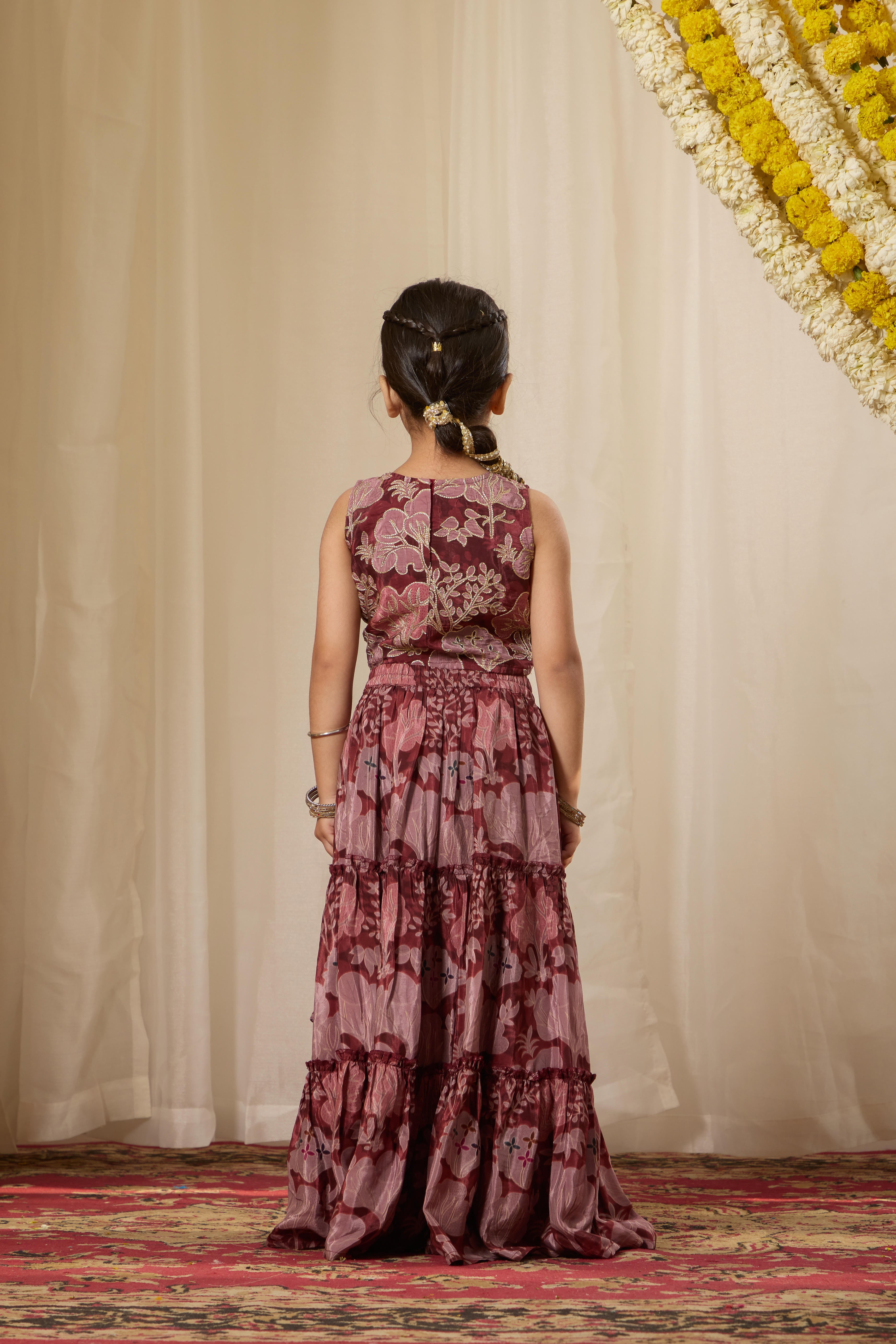 Alaya Kids Muted Maroon Lehenga Set