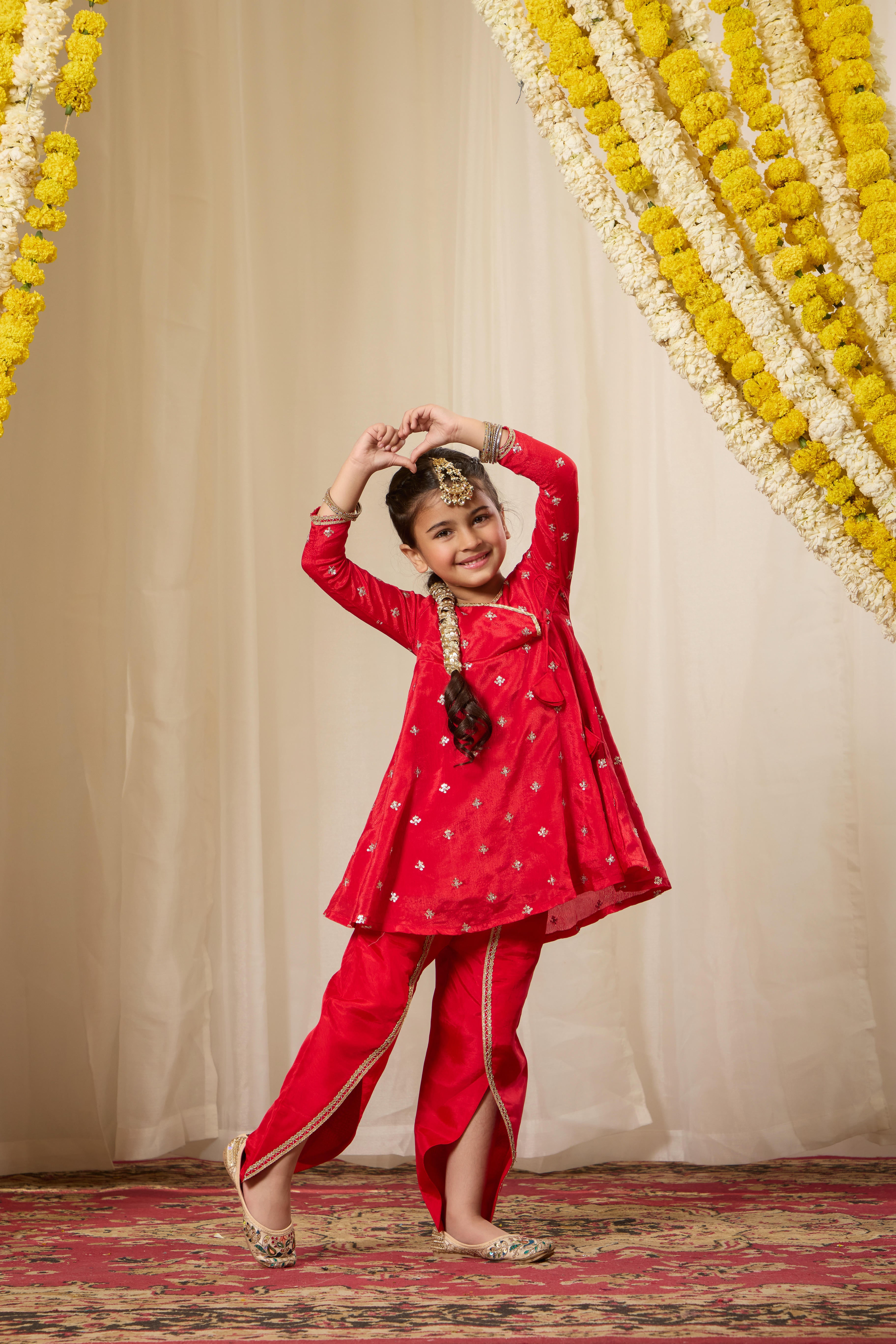 Alaya Kids Shahi Red Angrakha Kurta Set