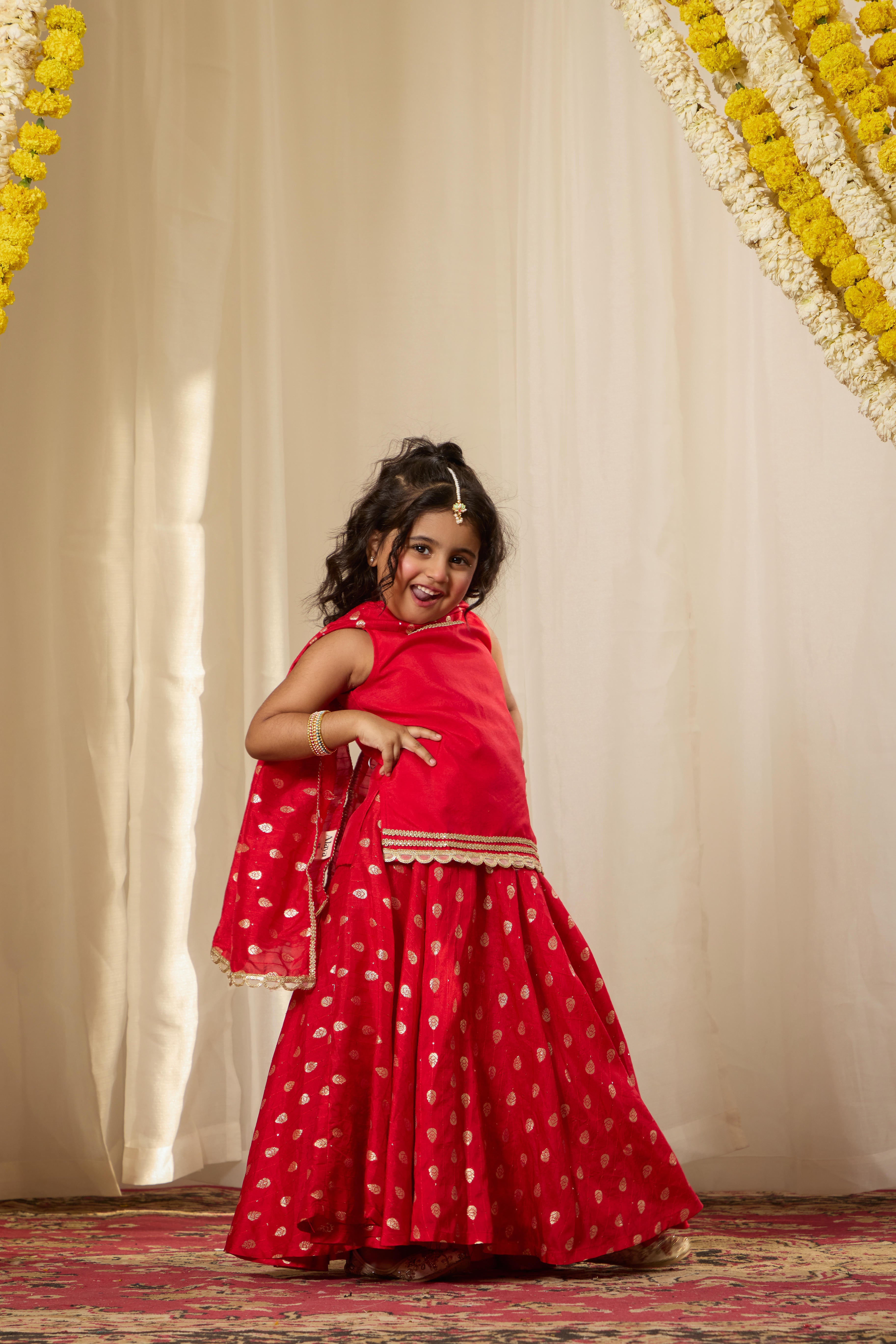 Alaya Kids Shahi Red Lehenga Set