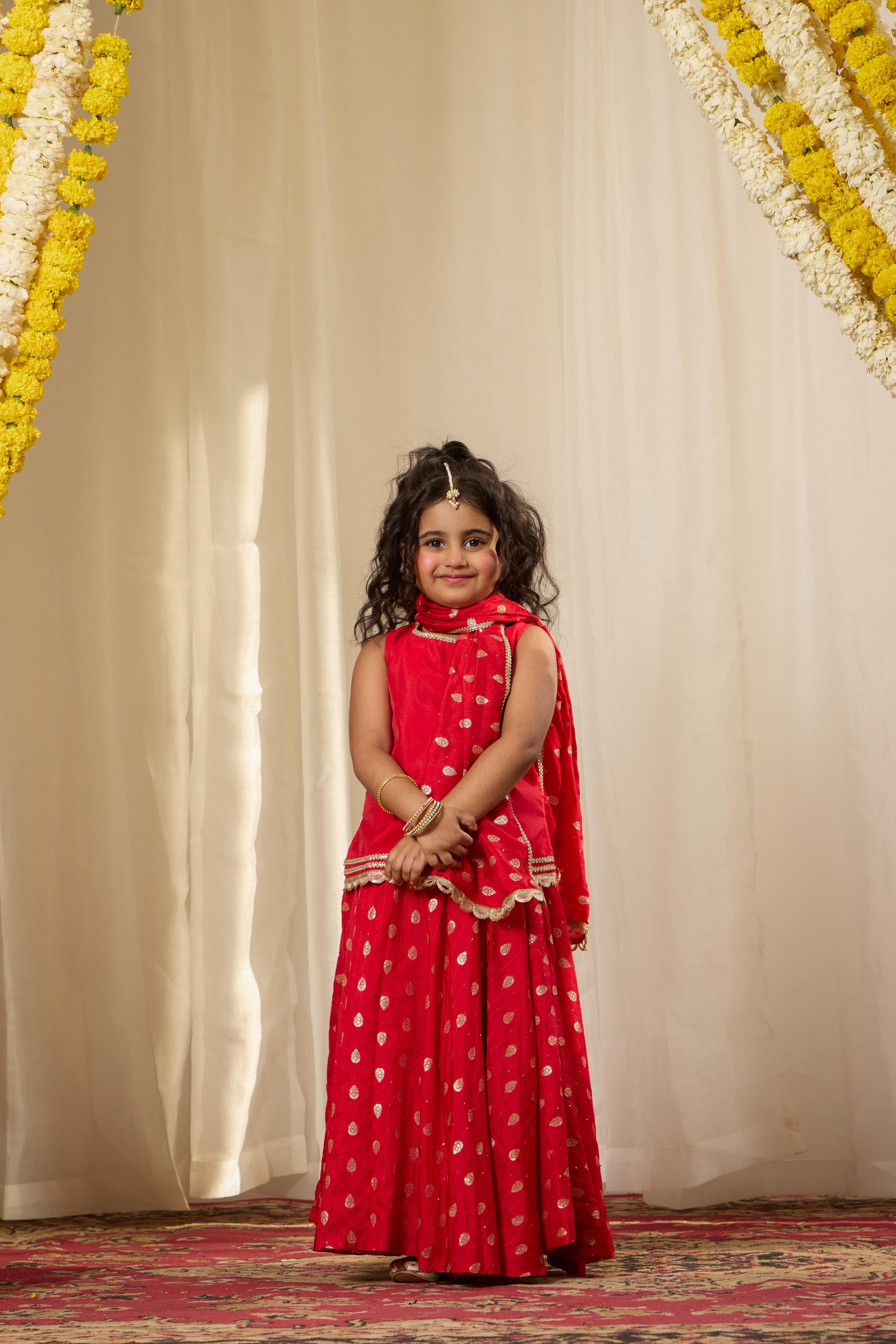 Alaya Kids Shahi Red Lehenga Set